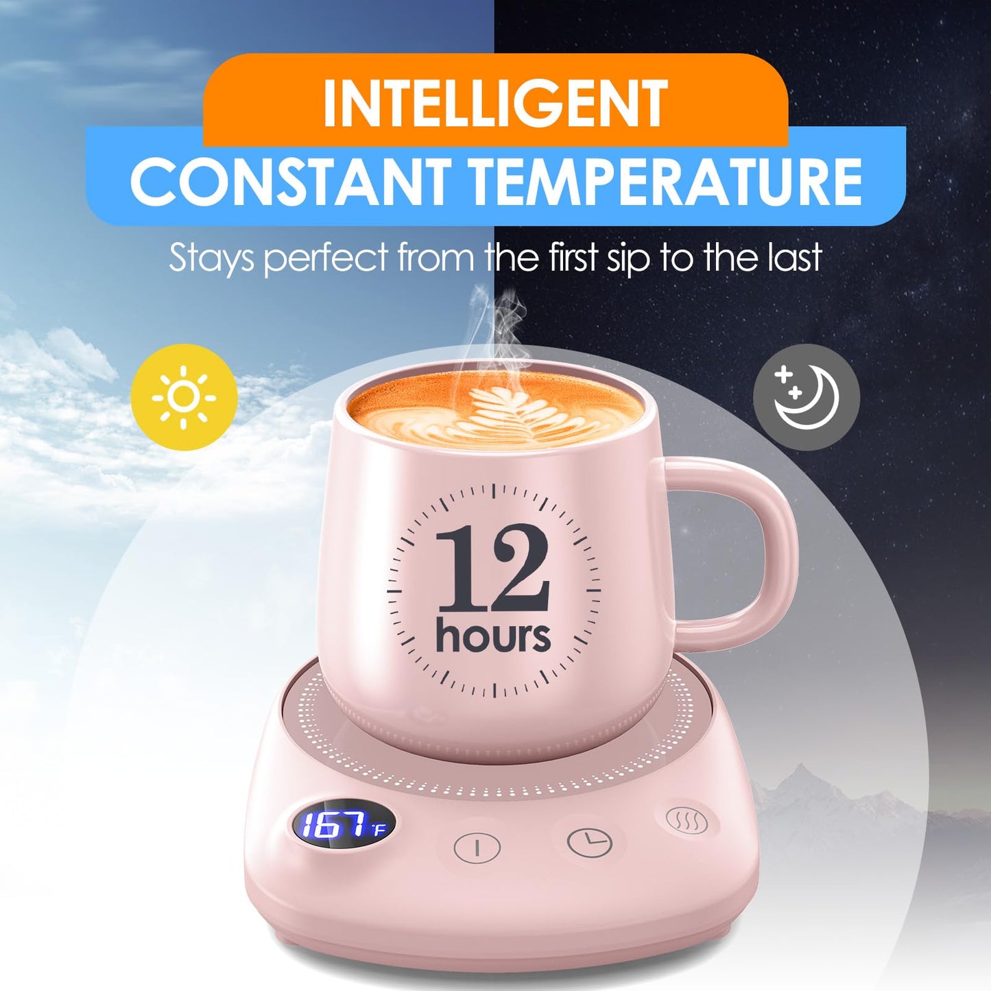 Coffee Mug Warmer - Fastest Heating & Highest Temperature, Coffee Cup Warmer for Desk Auto Shut Off, 4 Temp Settings & 1-12H Timer, Smart Electric Beverage Warmer for Coffee, Tea, Water