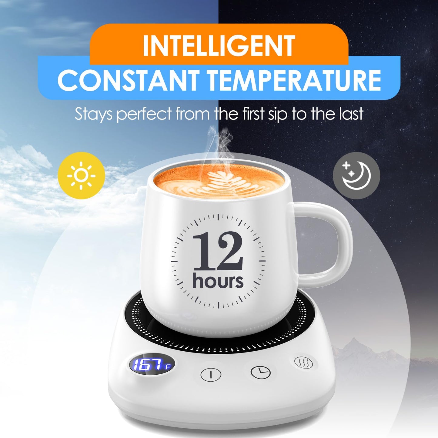 Coffee Mug Warmer - Fastest Heating & Highest Temperature, Coffee Cup Warmer for Desk Auto Shut Off, 4 Temp Settings & 1-12H Timer, Smart Electric Beverage Warmer for Coffee, Tea, Water