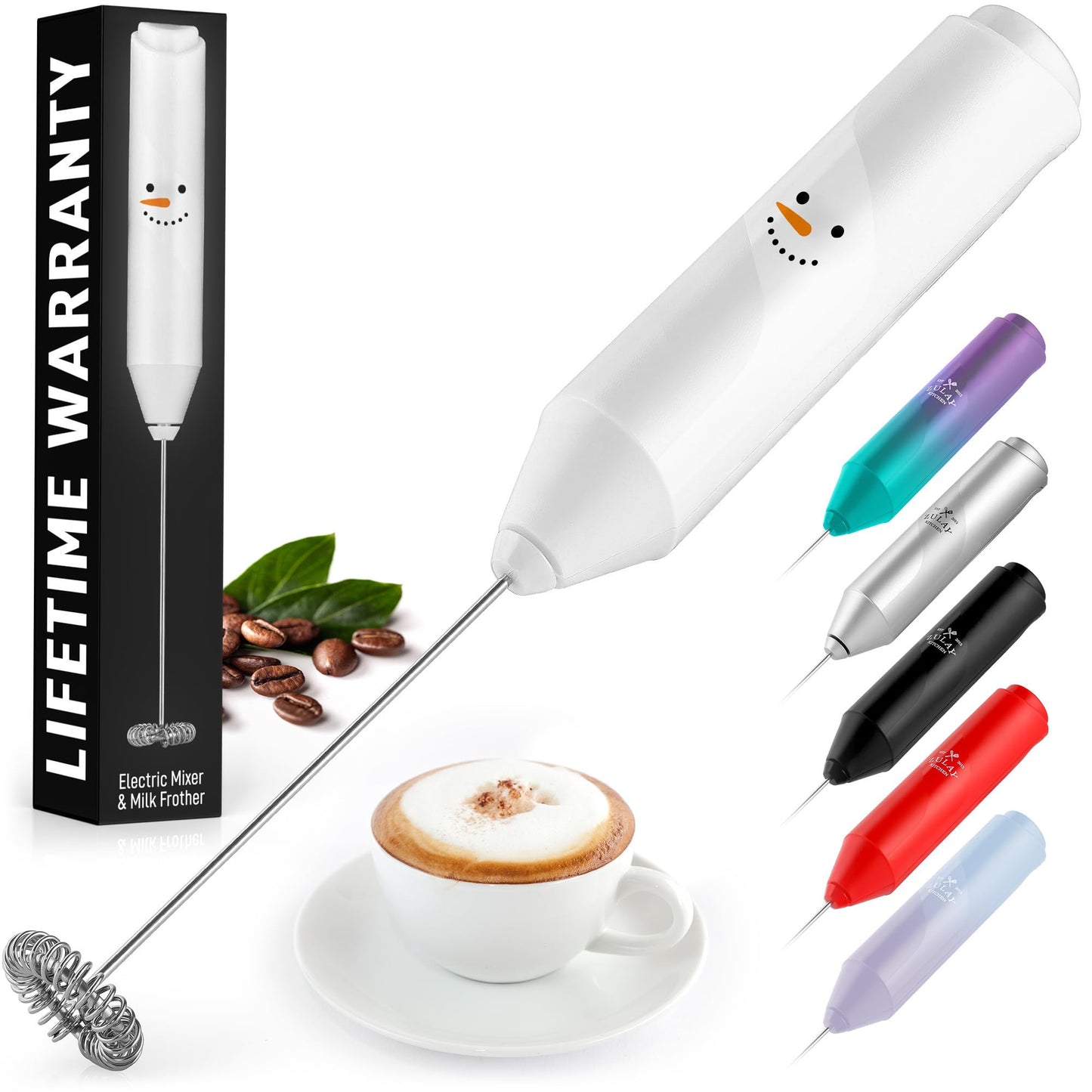 Zulay Kitchen Powerful Milk Frother Wand - Mini Milk Frother Handheld Stainless Steel - Battery Operated Drink Mixer for Coffee, Lattes, Cappuccino, Matcha - Froth Mate Milk Frother Gift - Black