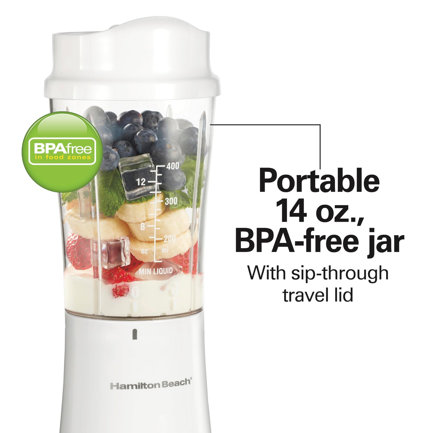 Hamilton Beach Portable Blender for Shakes and Smoothies with 14 Oz BPA Free Travel Cup and Lid, Durable Stainless Steel Blades for Powerful Blending Performance, Coral (51171)