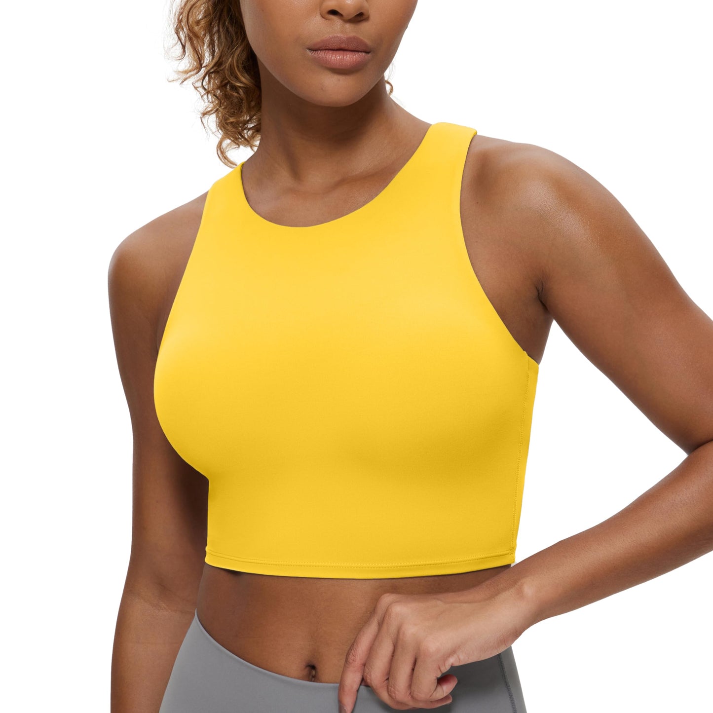 CRZ YOGA Butterluxe Racerback High Neck Longline Sports Bras for Women - Padded Workout Crop Tank Tops with Built in Bra