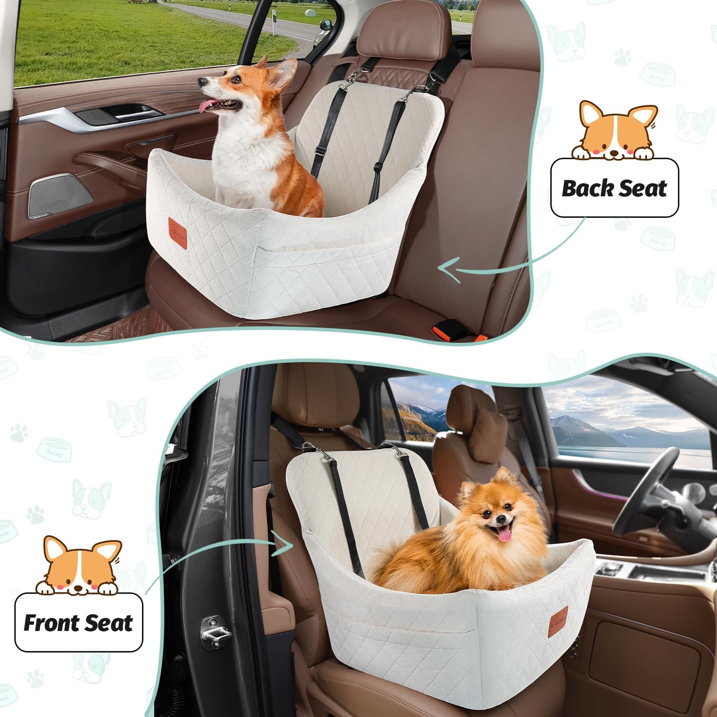 Dog Booster Car Seat,Pet Car Seat Easy to Install,Car Dog Bed with Anti Slip Bottom,Fully Detachable and Washable Dog Travel Car Bed,Snug Puppy Car Seat (Black/Coffee, Medium)