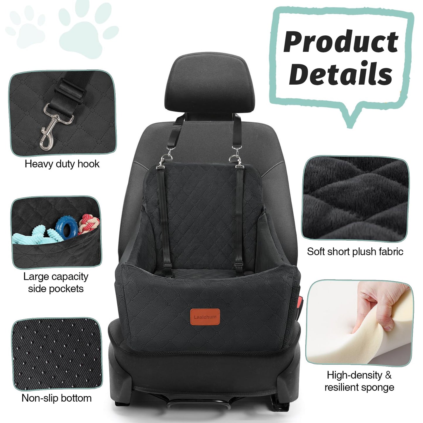 Dog Booster Car Seat,Pet Car Seat Easy to Install,Car Dog Bed with Anti Slip Bottom,Fully Detachable and Washable Dog Travel Car Bed,Snug Puppy Car Seat (Black/Coffee, Medium)