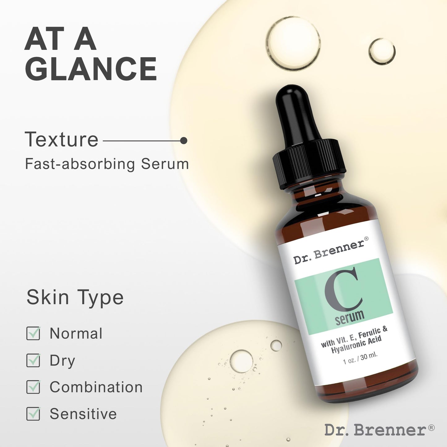 Vitamin C Serum 20% Pure L-Ascorbic Acid, Ferulic Acid, Vitamin E and Hyaluronic Acid for Face and Eyes Natural Anti Aging Anti Wrinkle 1oz. by Dr. Brenner