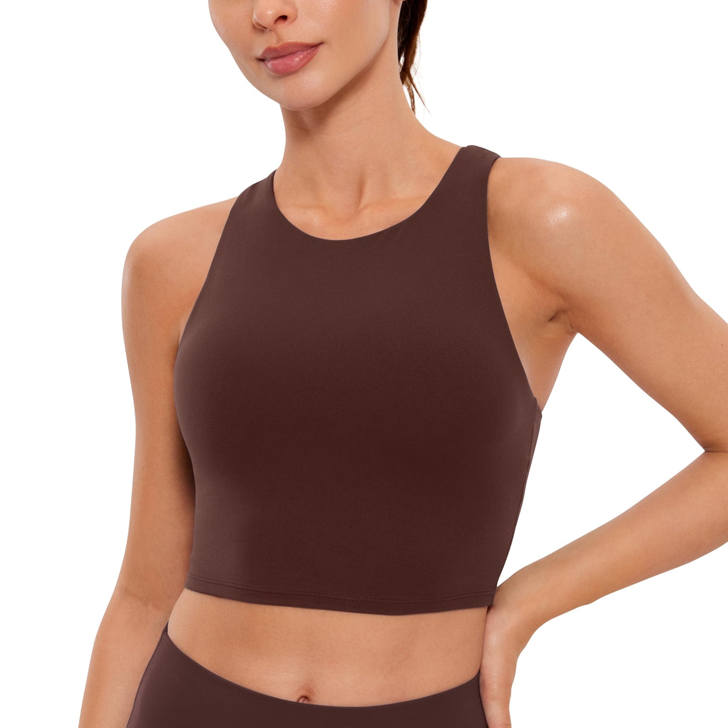 CRZ YOGA Butterluxe Racerback High Neck Longline Sports Bras for Women - Padded Workout Crop Tank Tops with Built in Bra