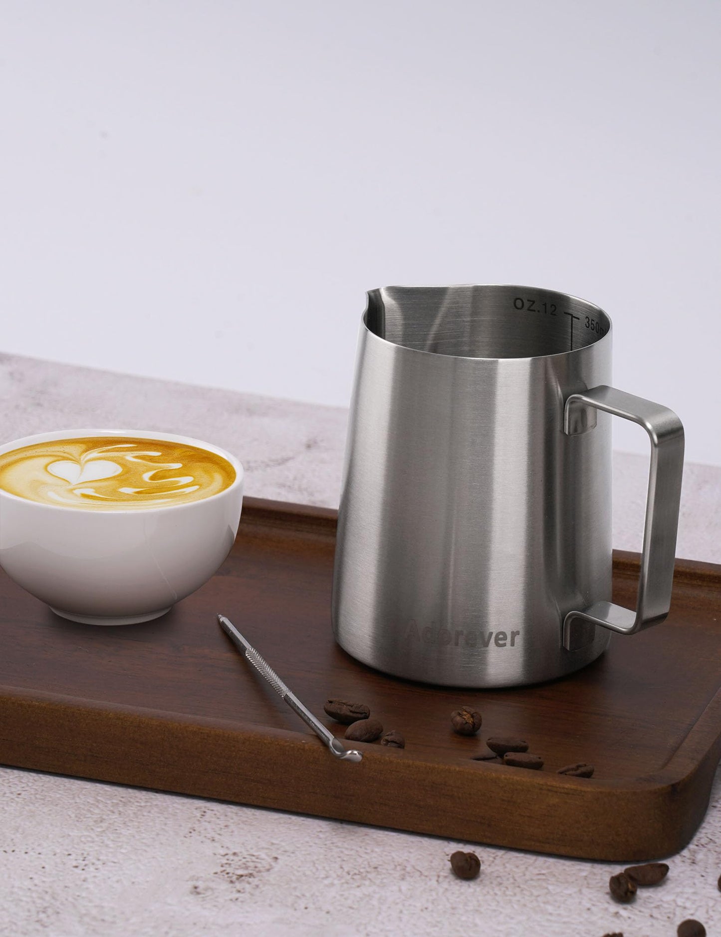 Milk Frothing Pitcher 350ml/600ml/900ml/1500ml (12oz/20oz/32oz/50oz) Steaming Pitchers Stainless Steel Milk/Coffee/Cappuccino/Latte Art Barista Steam Pitchers Milk Jug Cup with Art Pen,12oz