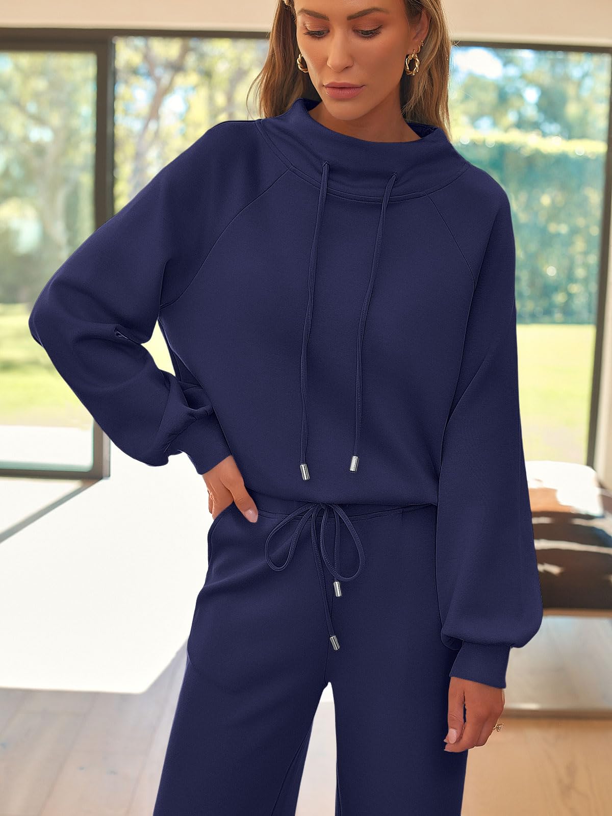 AUTOMET Lounge Sets for Women Sweatsuits 2 Piece Outfits 2025 Fall Drawstring Sweatshirt Wide Leg Sweatpants Tracksuit