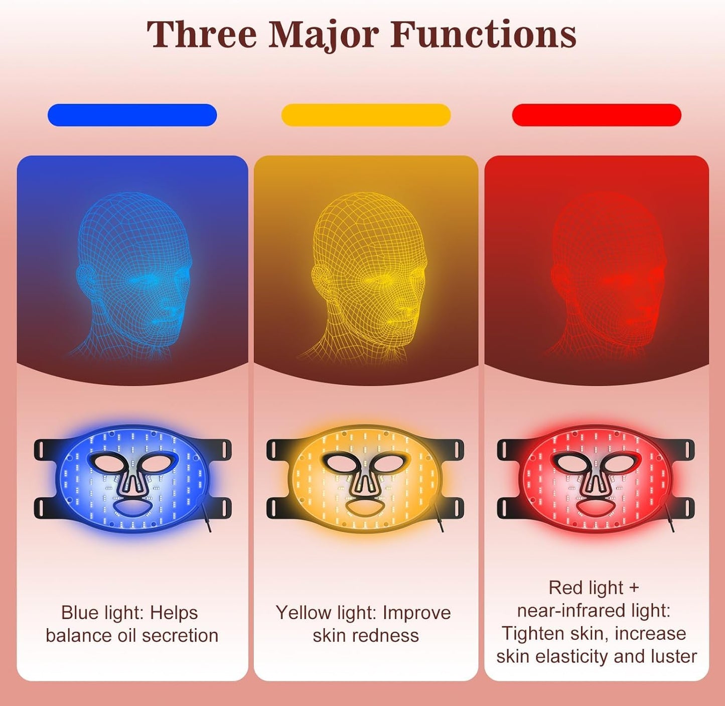 Red Light Therapy for Face, 3 Modes Portable Led Face Mask Light Therapy with Remote, Near-Infrared 850 Red Light Therapy Mask with Timing Function, Red Light Therapy at Home 180 LED Beads