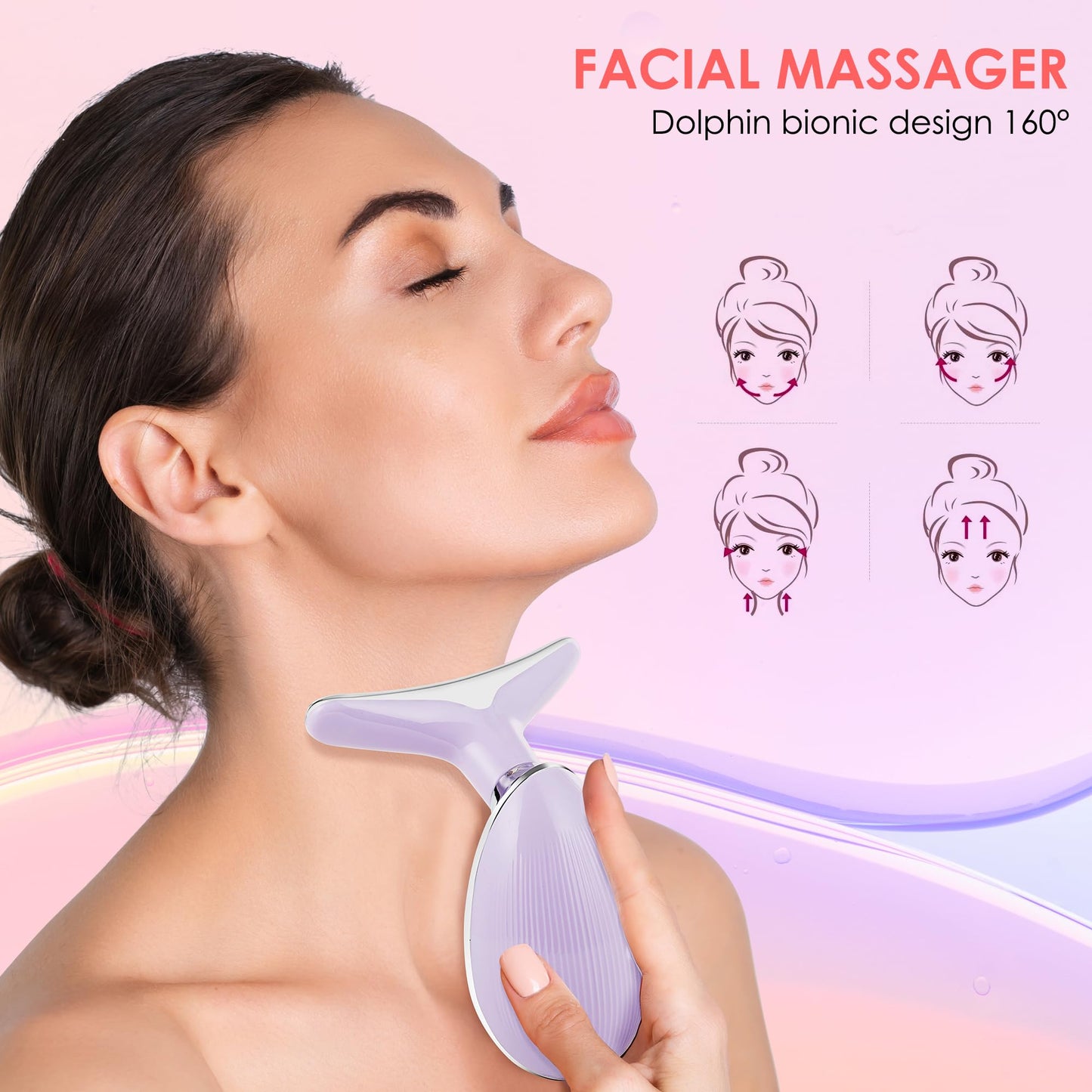 Facial Massager for Face and Neck, Red-Light-Therapy-for-Face and Neck, Face culpting Wand with 7 Color, at-Home Face Tool for Skin Care (Pink)