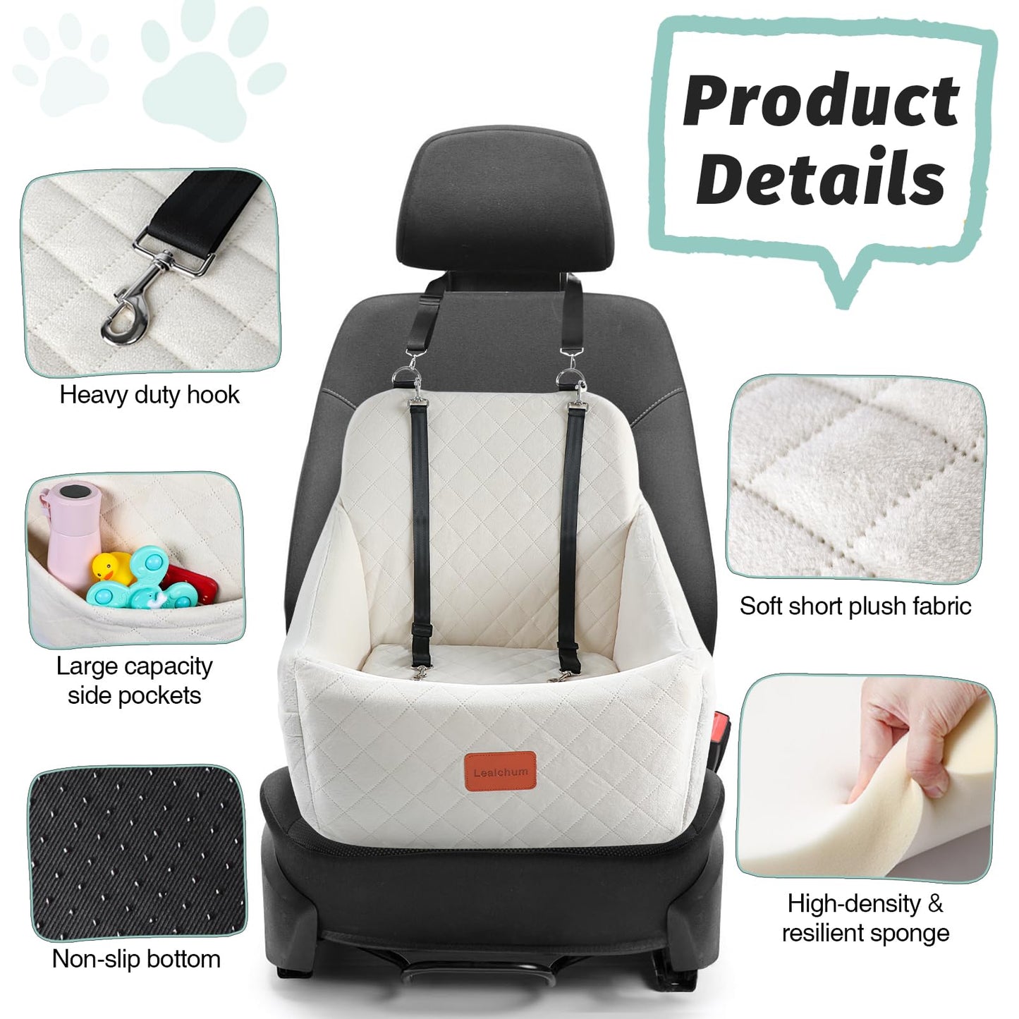 Dog Booster Car Seat,Pet Car Seat Easy to Install,Car Dog Bed with Anti Slip Bottom,Fully Detachable and Washable Dog Travel Car Bed,Snug Puppy Car Seat (Black/Coffee, Medium)