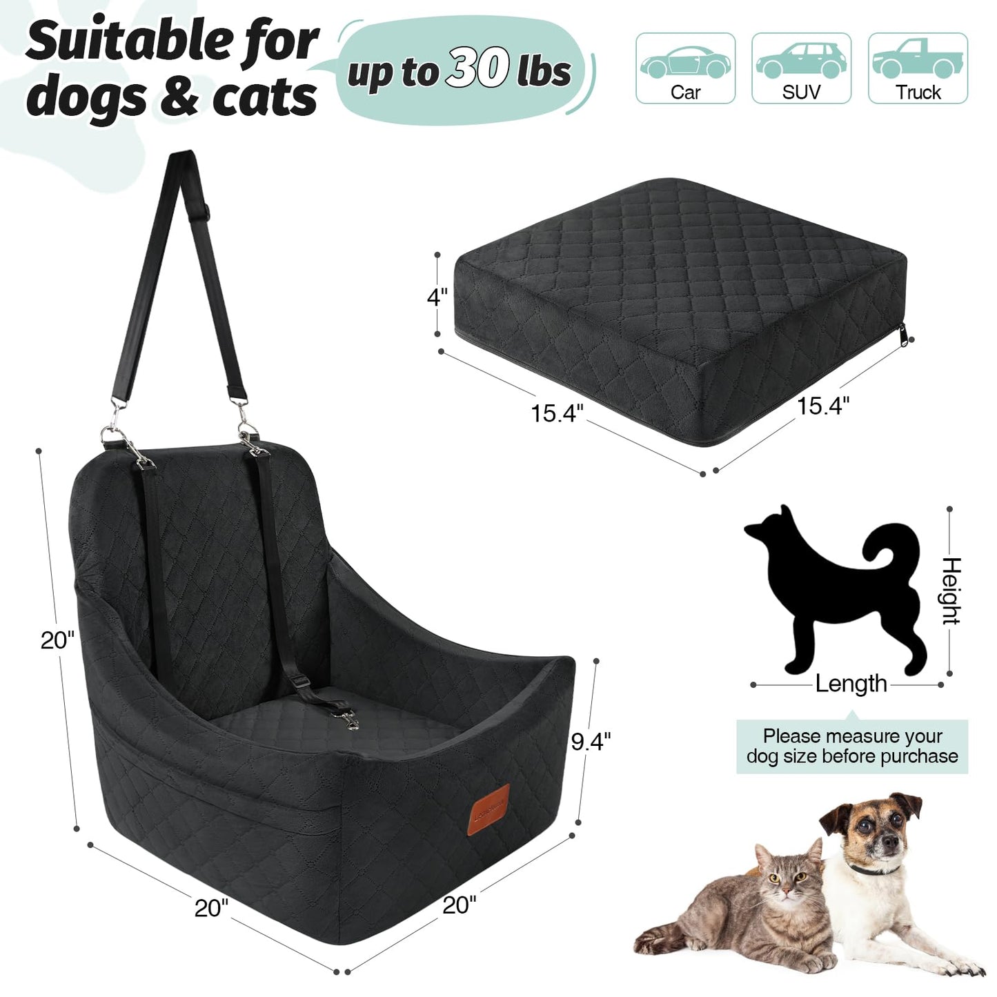 Dog Booster Car Seat,Pet Car Seat Easy to Install,Car Dog Bed with Anti Slip Bottom,Fully Detachable and Washable Dog Travel Car Bed,Snug Puppy Car Seat (Black/Coffee, Medium)