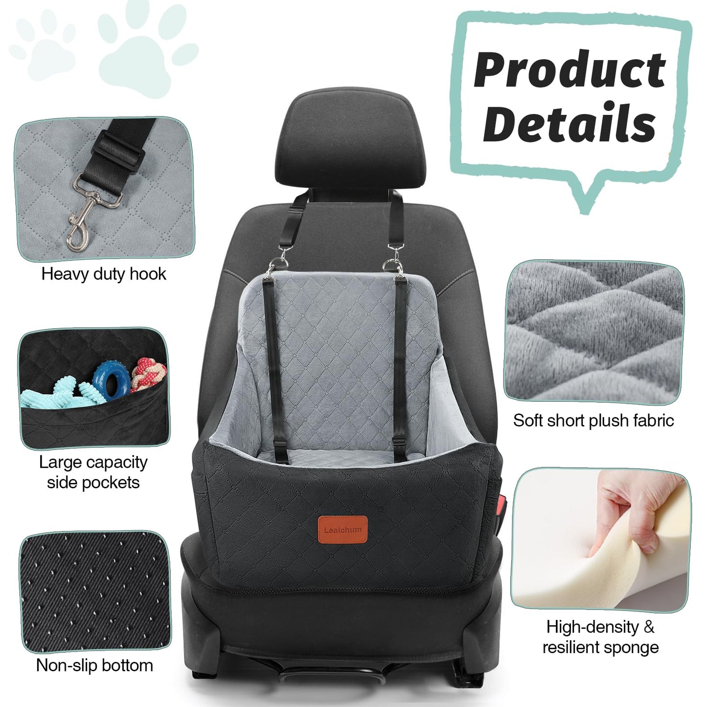 Dog Booster Car Seat,Pet Car Seat Easy to Install,Car Dog Bed with Anti Slip Bottom,Fully Detachable and Washable Dog Travel Car Bed,Snug Puppy Car Seat (Black/Coffee, Medium)