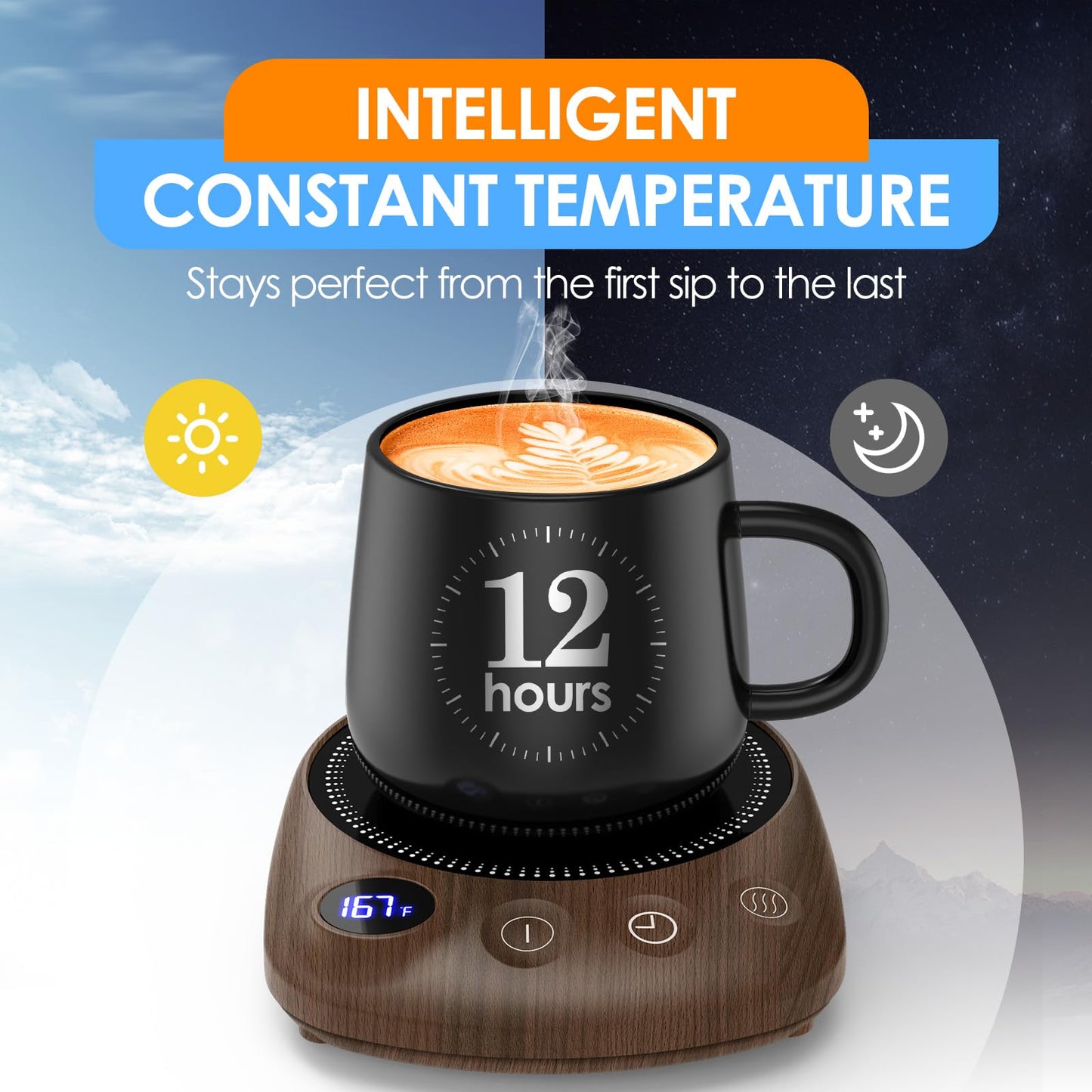 Coffee Mug Warmer - Fastest Heating & Highest Temperature, Coffee Cup Warmer for Desk Auto Shut Off, 4 Temp Settings & 1-12H Timer, Smart Electric Beverage Warmer for Coffee, Tea, Water