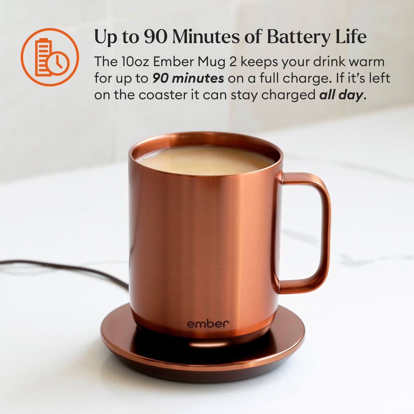 Ember Temperature Control Smart Mug 2, 10 Oz, App-Controlled Heated Coffee Mug with 80 Min Battery Life and Improved Design, Copper