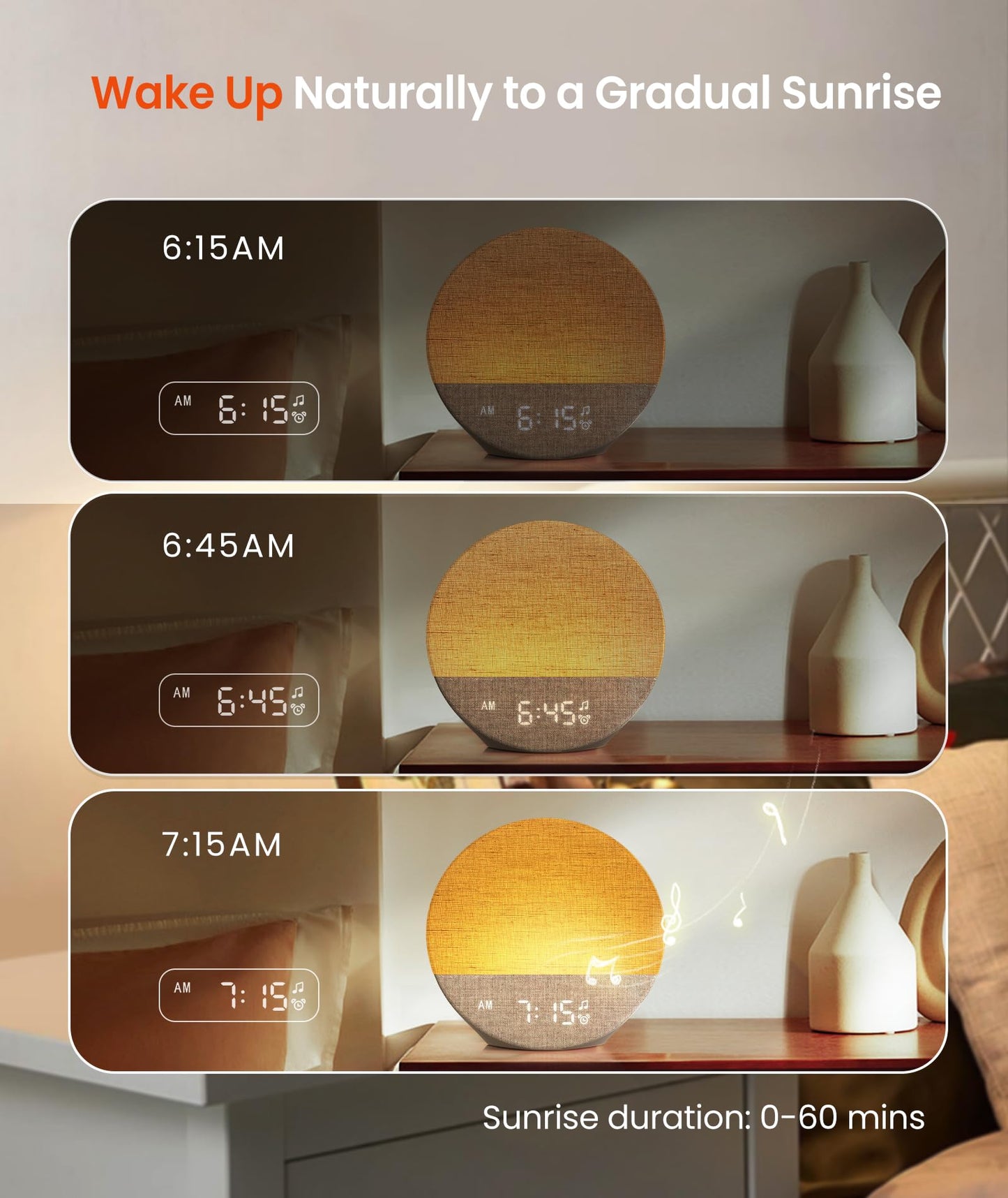 Dreamegg Sunrise 1 - Sunrise Alarm Clock, Sound Machine for Sleep, Customizable Sleep Routines, Dimmable Night Light, 29 Soothing Sounds, White Noise Machine, Wake Up Light for Bedrooms, Adults, Kids