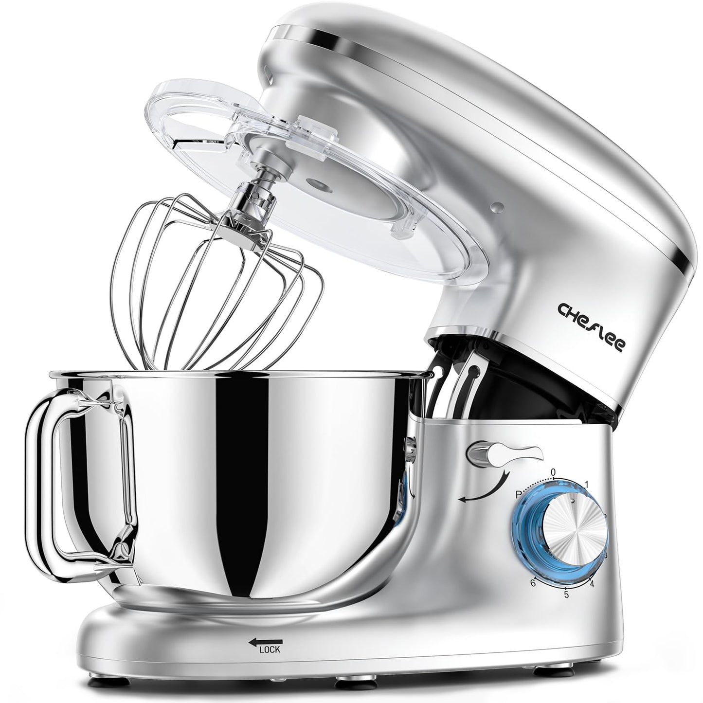 CHeflee Stand Mixer,600W 6+P With 6.5QT Stainless Steel Bowl,Dough Hook, Wire Whip & Beater,for Most Home Cooks,Blue