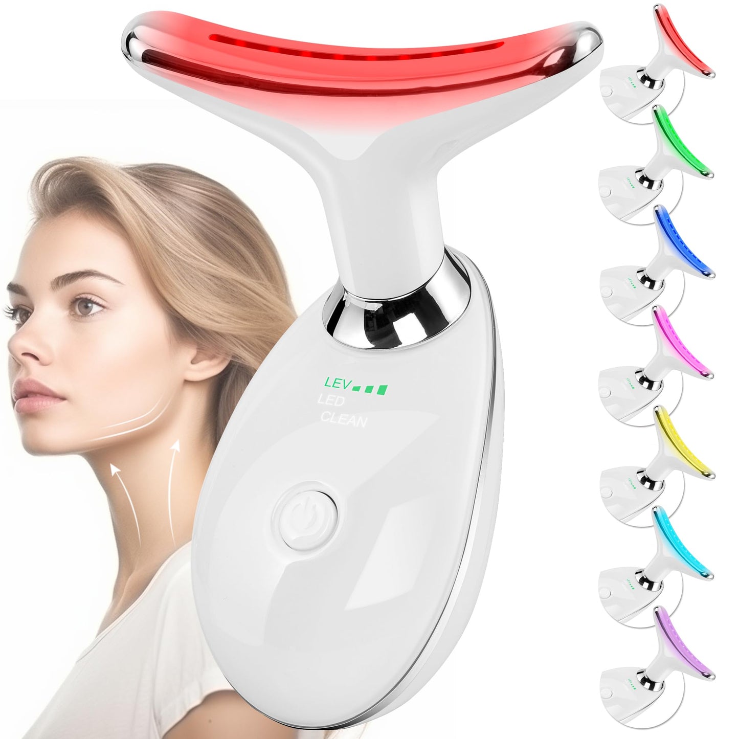 Facial Massager for Face and Neck, Red-Light-Therapy-for-Face and Neck, Face culpting Wand with 7 Color, at-Home Face Tool for Skin Care (Pink)