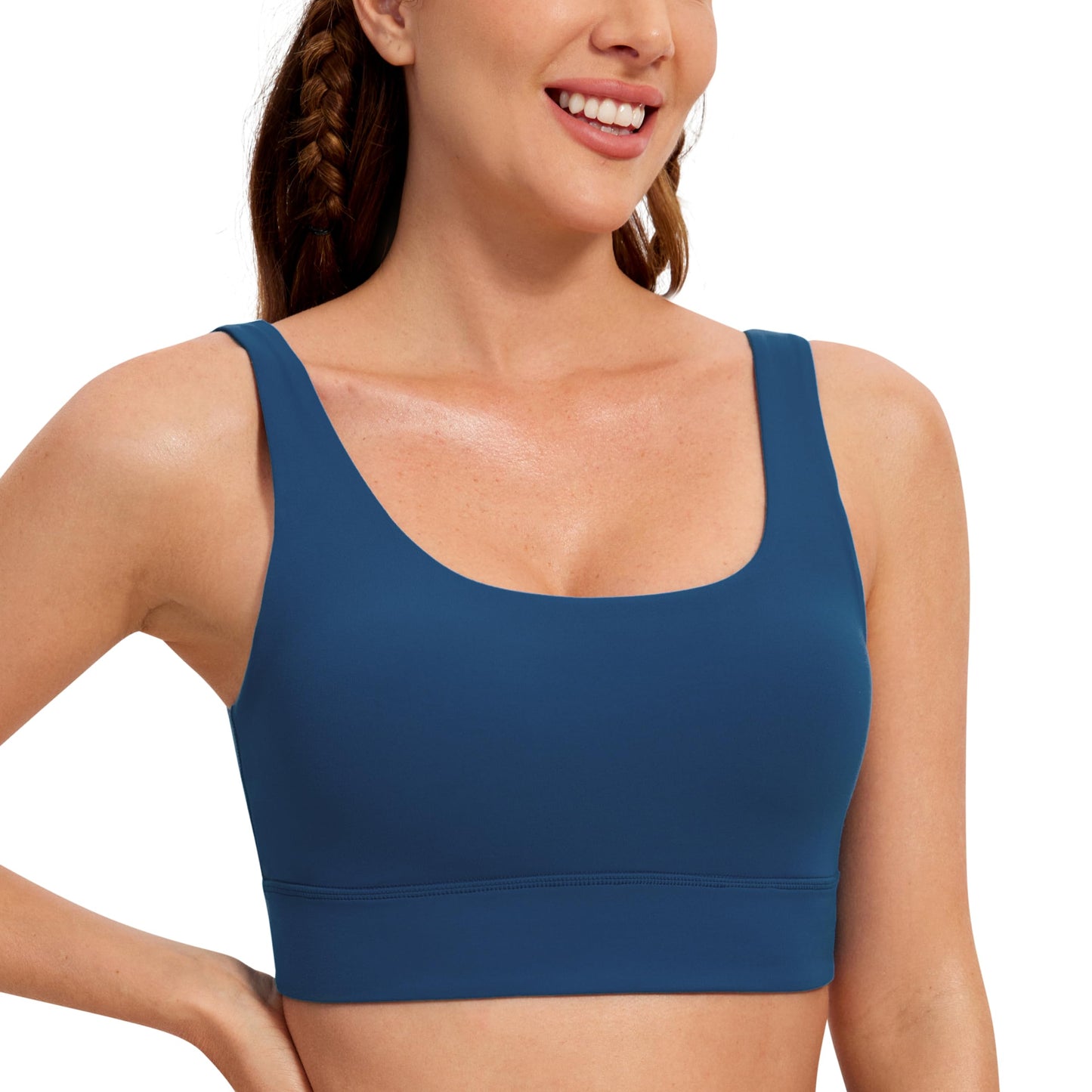 CRZ YOGA Butterluxe Womens U Back Sports Bra - Scoop Neck Padded Low Impact Yoga Bra Workout Crop Top with Built in Bra