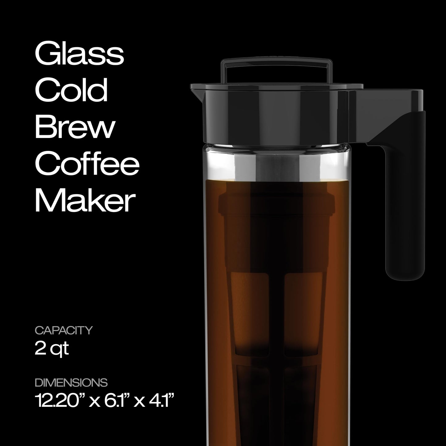 Takeya Patented Deluxe Cold Brew Coffee Maker with Black Lid Airtight Pitcher, 1 Quart, Black