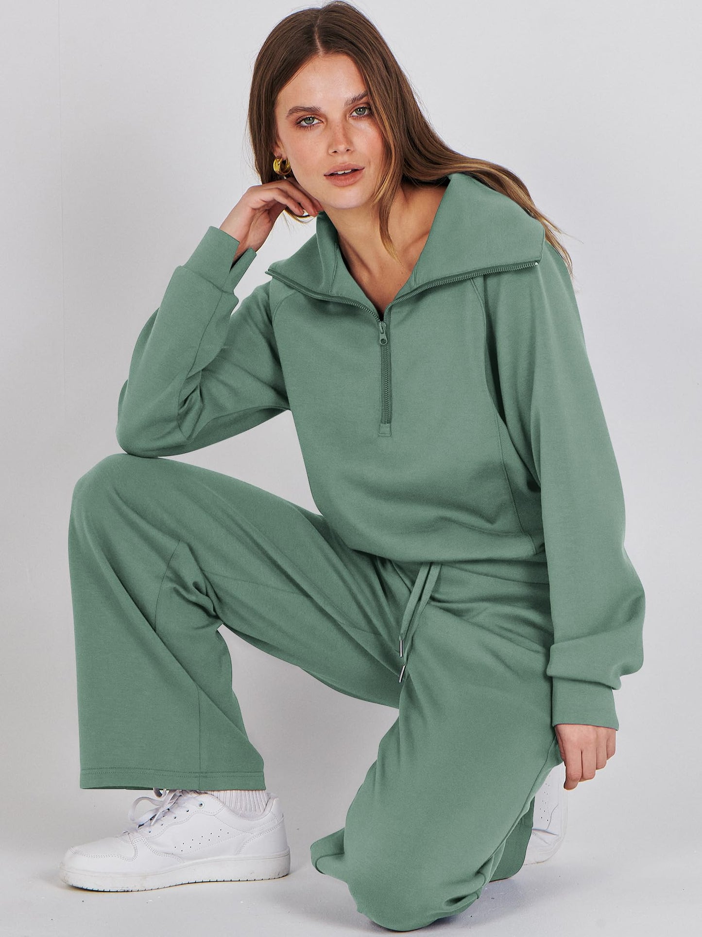 ANRABESS Women 2 Piece Outfits Sweatsuit Oversized Sweatshirt Sweatpants Tracksuit Sweat Lounge Matching Set 2024 Fall Trendy