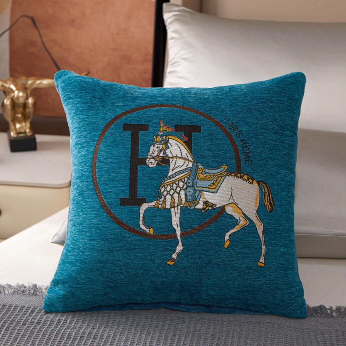 Croker Horse 18x18'' inches Throw Pillow Cushion Covers Set Pack of 2 Pcs - Luxury Horse Embroidery Modern Style Couch Sofa Pillow Cover for Living Room Bedroom (Orange)