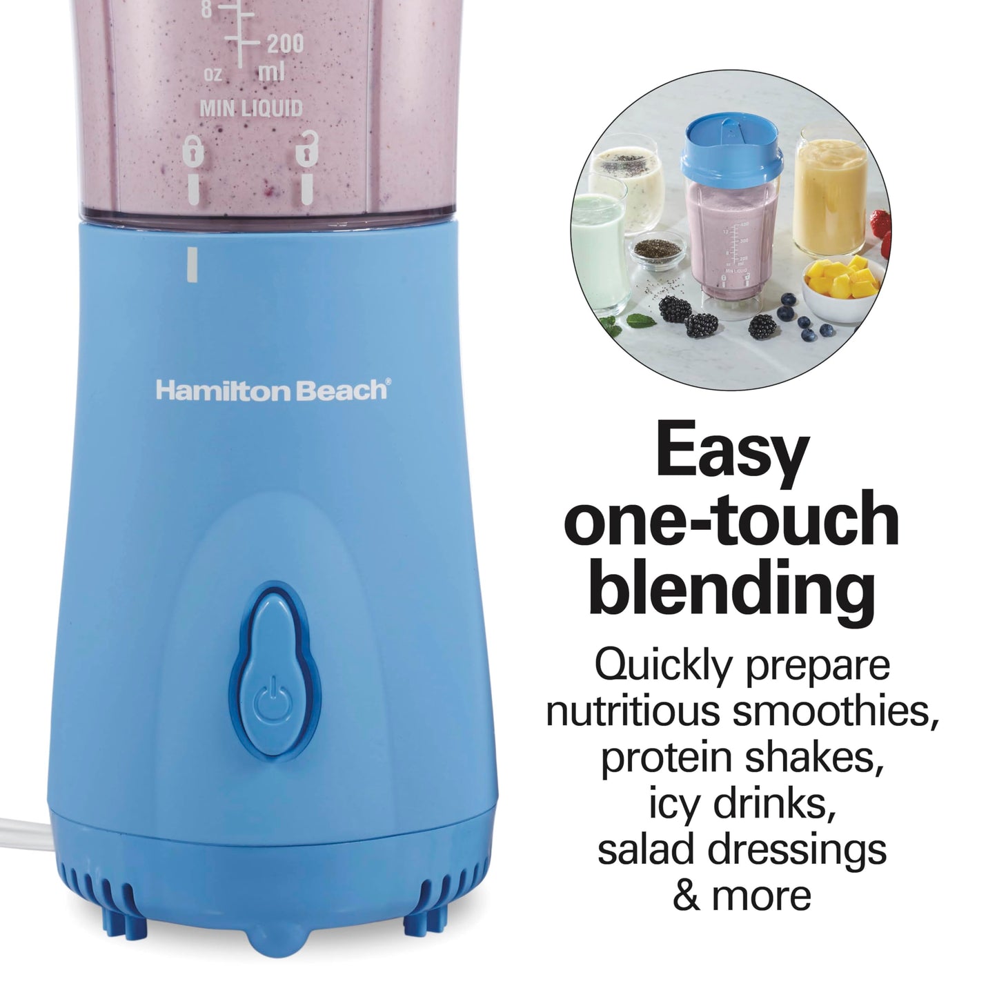 Hamilton Beach Portable Blender for Shakes and Smoothies with 14 Oz BPA Free Travel Cup and Lid, Durable Stainless Steel Blades for Powerful Blending Performance, Coral (51171)