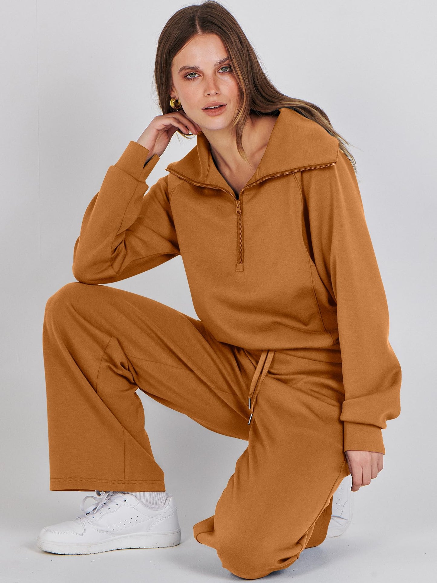 ANRABESS Women 2 Piece Outfits Sweatsuit Oversized Sweatshirt Sweatpants Tracksuit Sweat Lounge Matching Set 2024 Fall Trendy