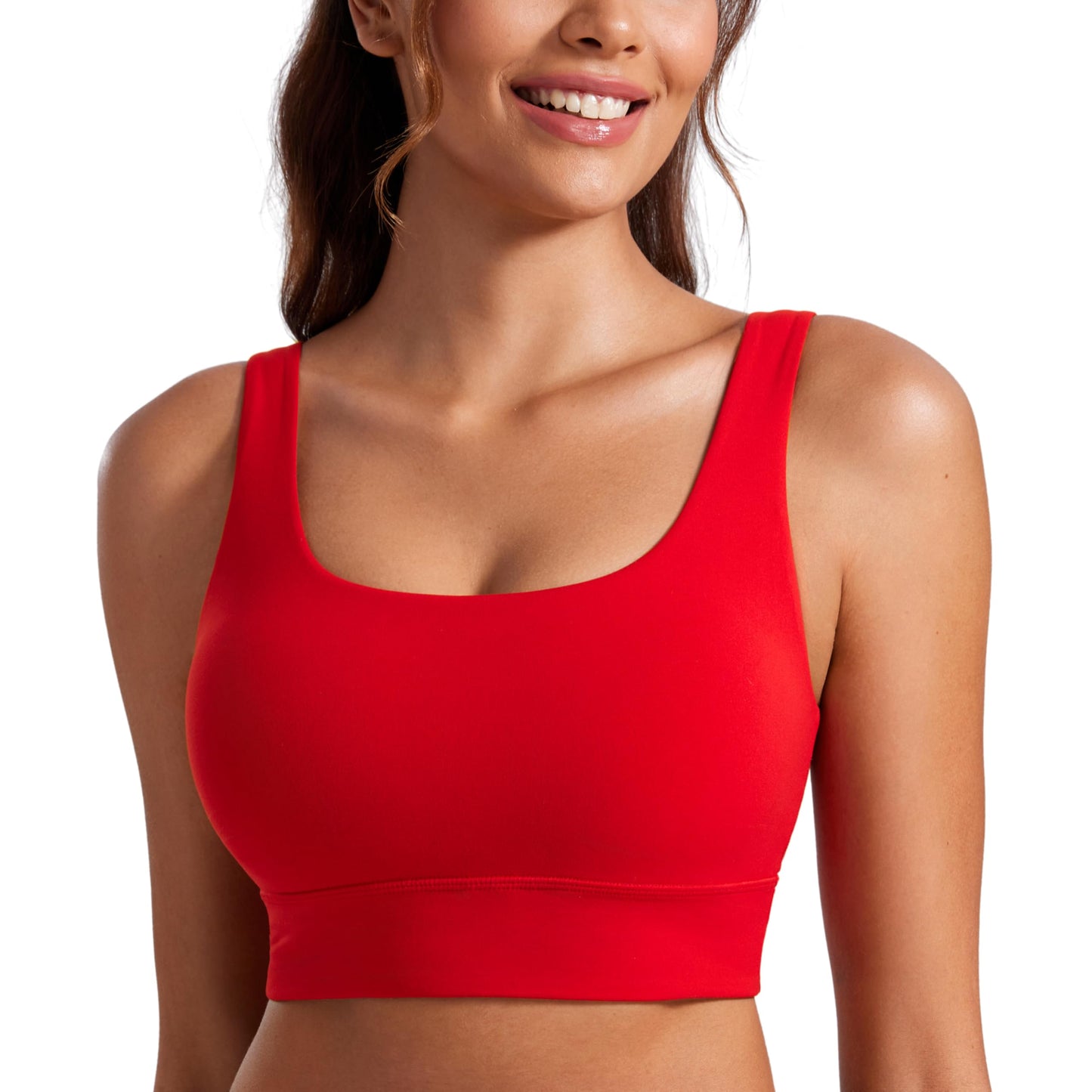 CRZ YOGA Butterluxe Womens U Back Sports Bra - Scoop Neck Padded Low Impact Yoga Bra Workout Crop Top with Built in Bra