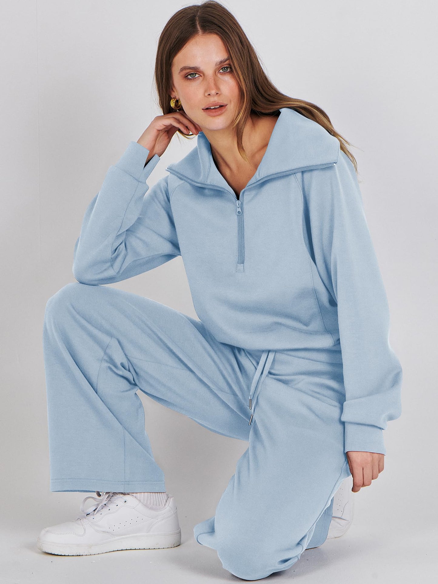 ANRABESS Women 2 Piece Outfits Sweatsuit Oversized Sweatshirt Sweatpants Tracksuit Sweat Lounge Matching Set 2024 Fall Trendy