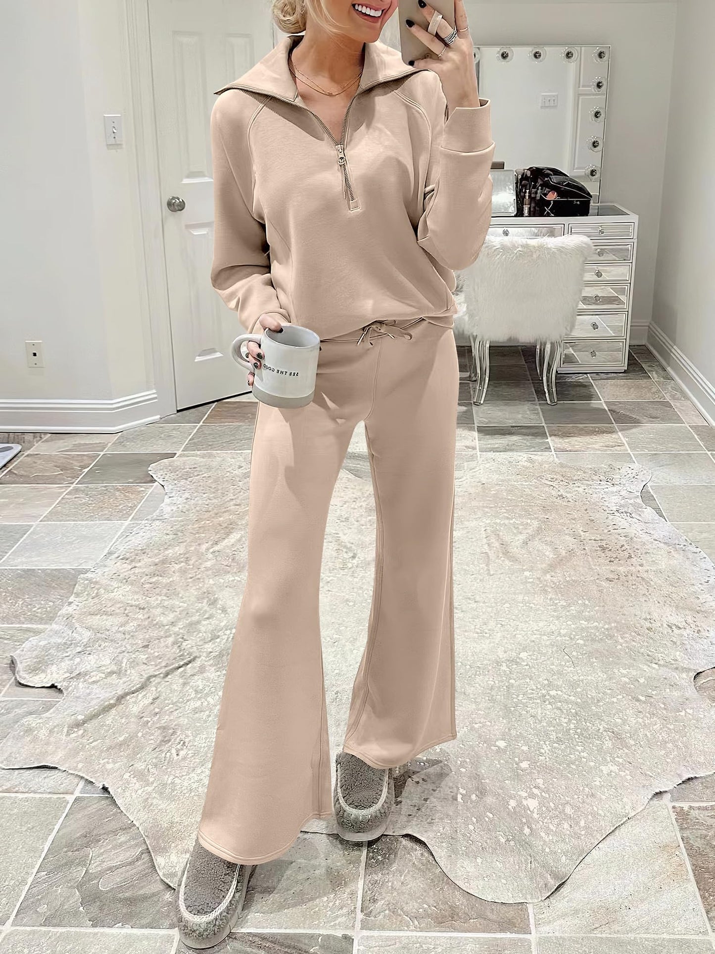 ANRABESS Women 2 Piece Outfits Sweatsuit Oversized Sweatshirt Sweatpants Tracksuit Sweat Lounge Matching Set 2024 Fall Trendy