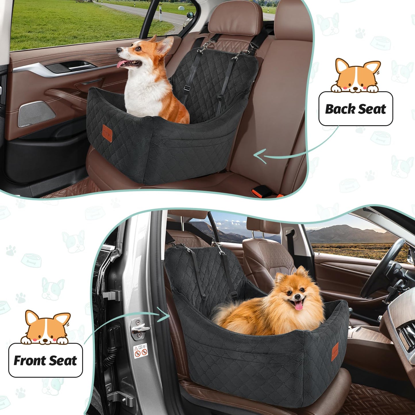 Dog Booster Car Seat,Pet Car Seat Easy to Install,Car Dog Bed with Anti Slip Bottom,Fully Detachable and Washable Dog Travel Car Bed,Snug Puppy Car Seat (Black/Coffee, Medium)