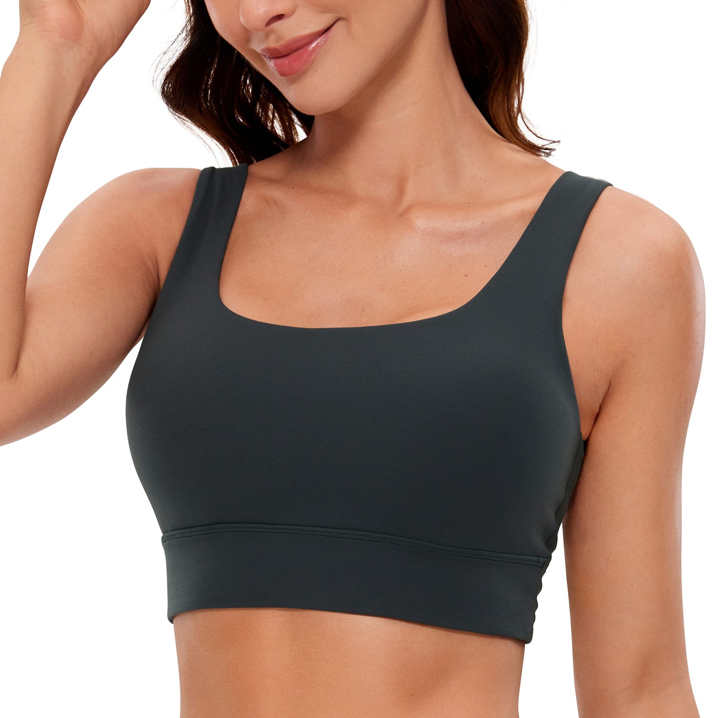 CRZ YOGA Butterluxe Womens U Back Sports Bra - Scoop Neck Padded Low Impact Yoga Bra Workout Crop Top with Built in Bra