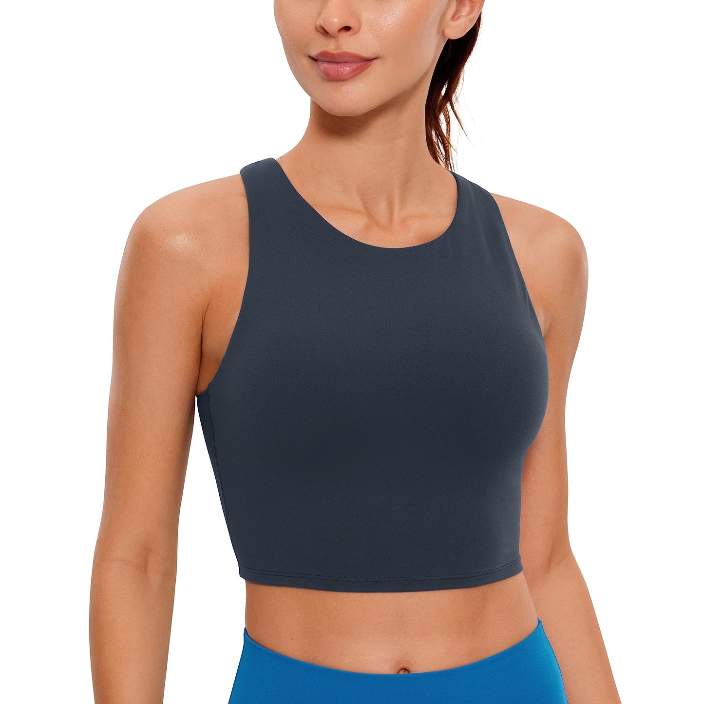 CRZ YOGA Butterluxe Racerback High Neck Longline Sports Bras for Women - Padded Workout Crop Tank Tops with Built in Bra