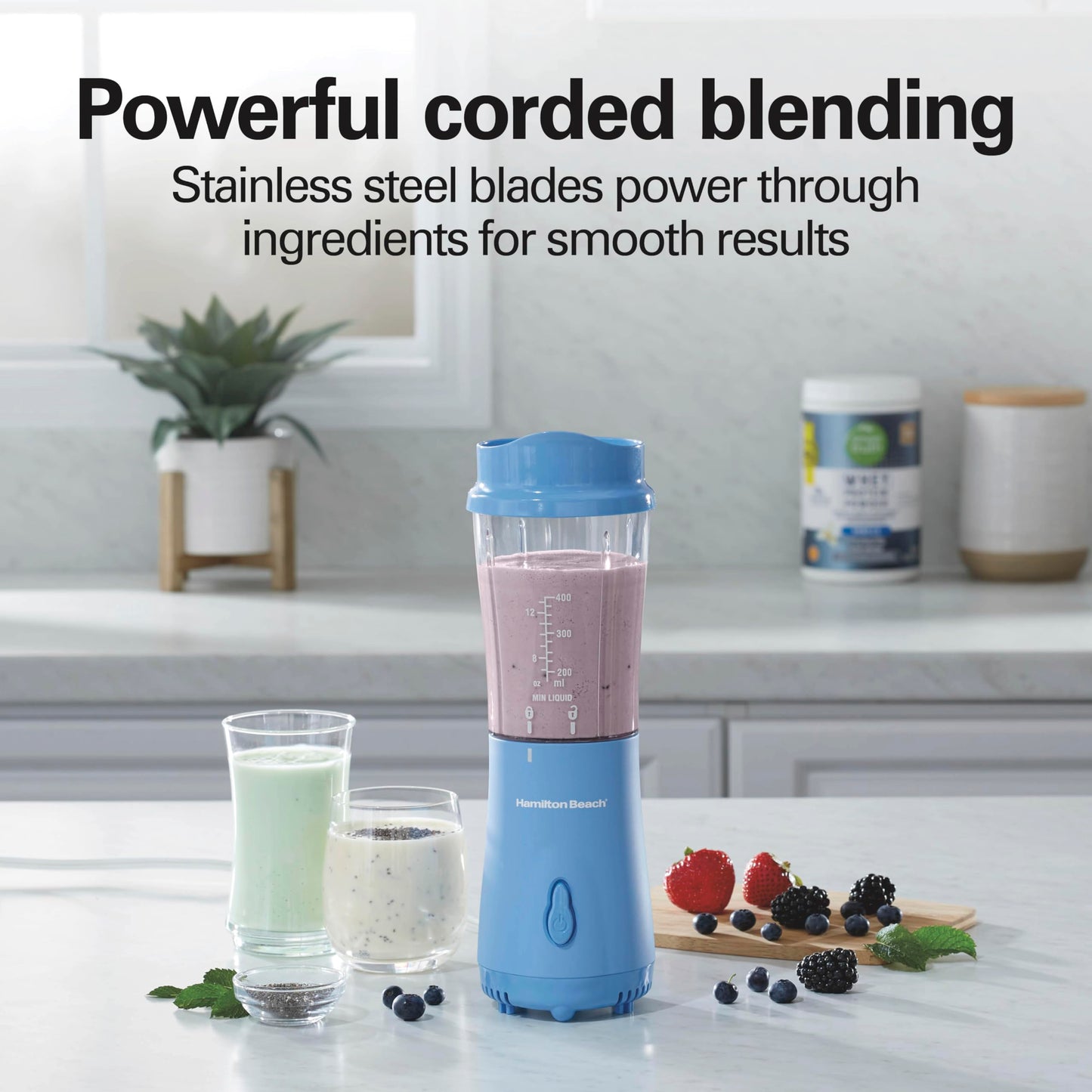 Hamilton Beach Portable Blender for Shakes and Smoothies with 14 Oz BPA Free Travel Cup and Lid, Durable Stainless Steel Blades for Powerful Blending Performance, Coral (51171)