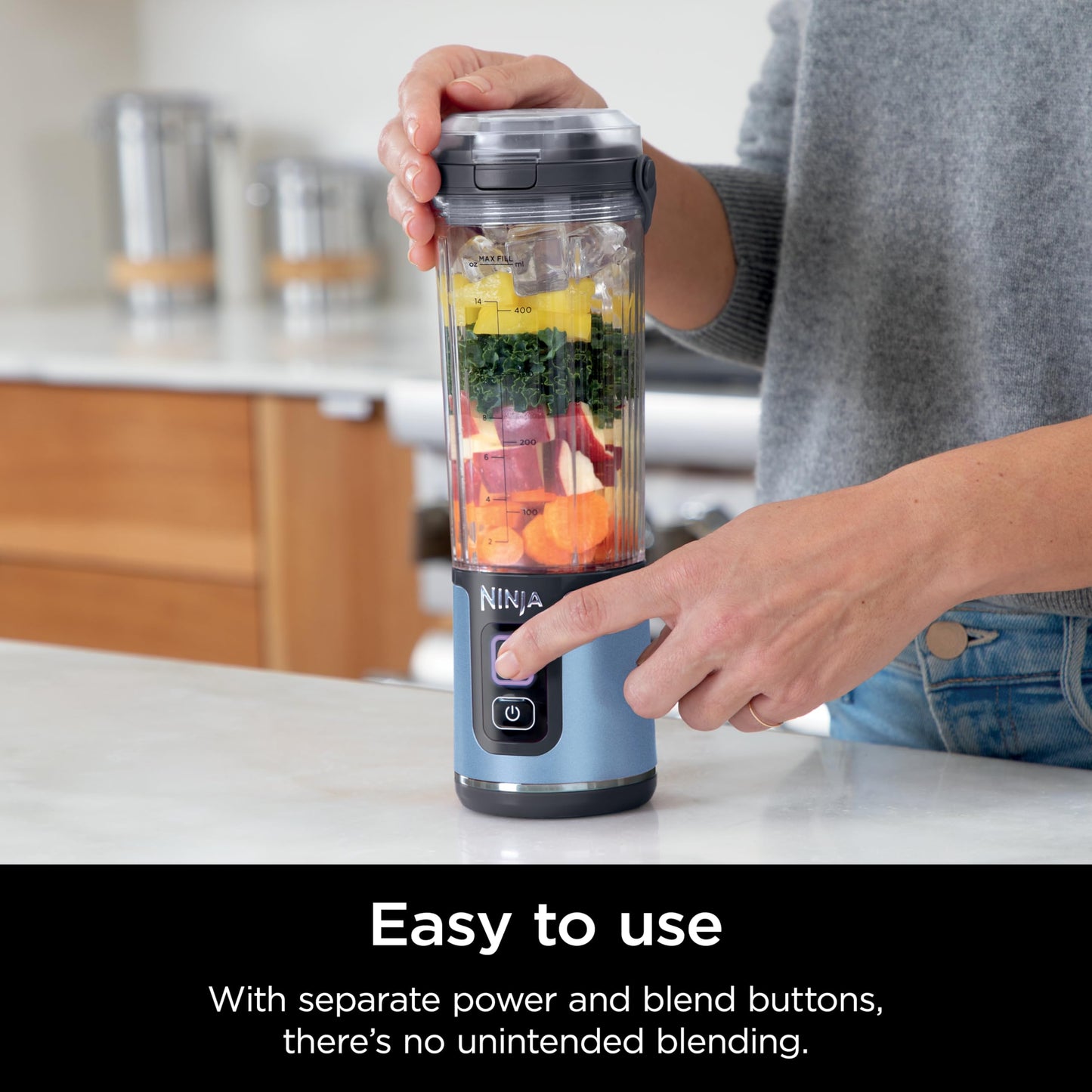 Ninja Blast Portable Blender, Cordless, 18oz. Vessel, Personal Blender For-Shakes and Smoothies, BPA Free, Leakproof-Lid and Sip Spout, USB-C Rechargeable, Dishwasher Safe Parts, Denim Blue, BC151ND