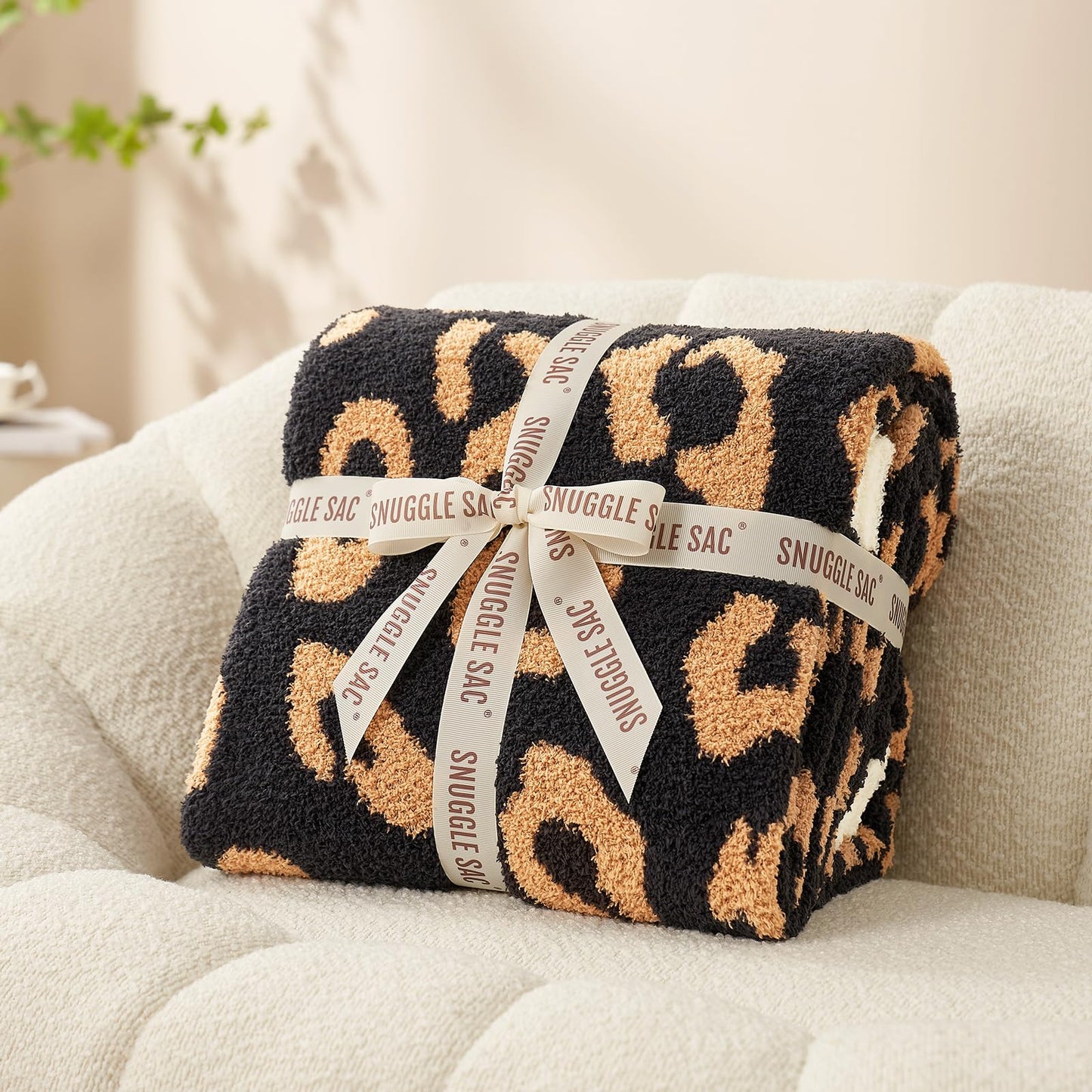 Snuggle Sac Leopard Throw Blanket for Couch Bed Sofa 50x60 inches, Reversible Beige Leopard Blanket Ultra Soft Cozy Blankets for Women Mothers Birthday Gifts