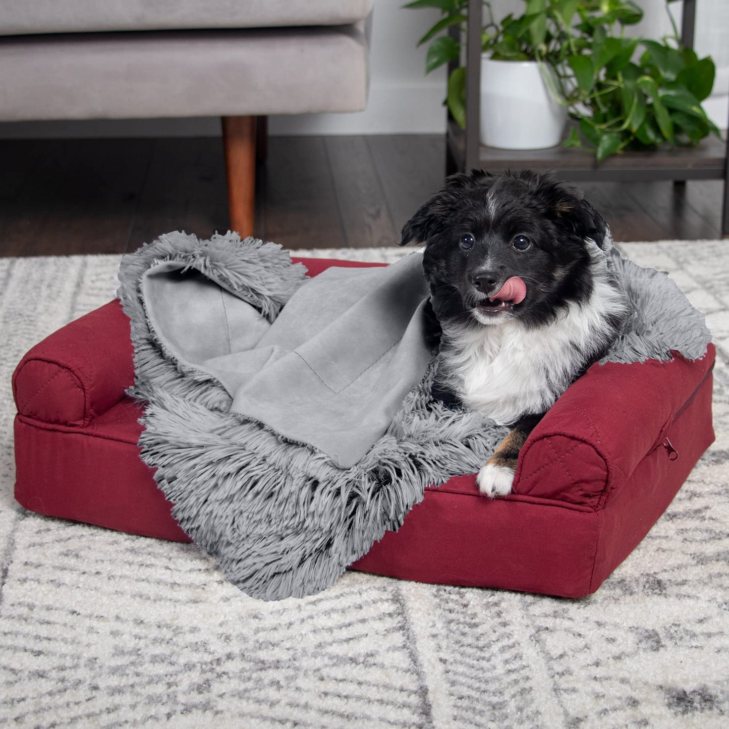 Furhaven Waterproof Throw Blanket for Dogs & Indoor Cats, Washable - Shaggy Plush Calming Long Faux Fur & Velvet Dog Blanket - Mist Gray, Extra Large/XL