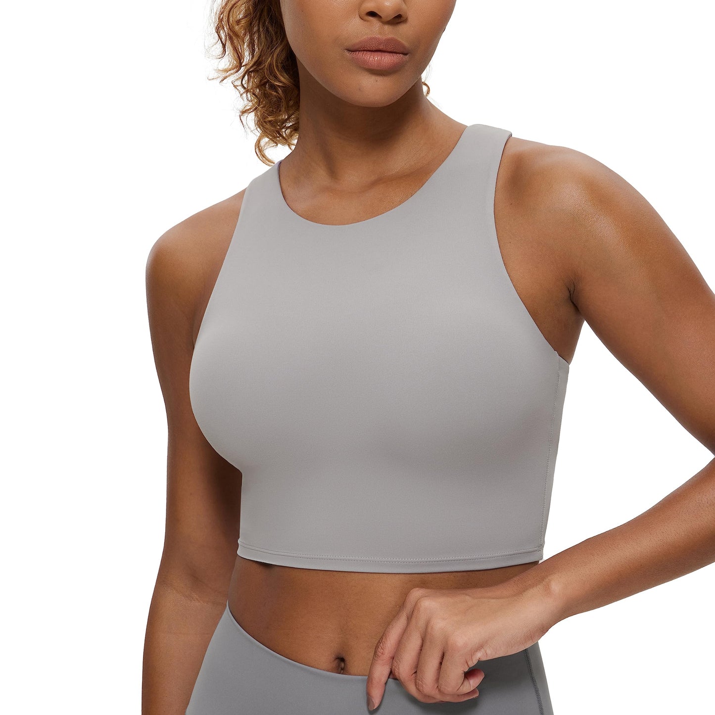 CRZ YOGA Butterluxe Racerback High Neck Longline Sports Bras for Women - Padded Workout Crop Tank Tops with Built in Bra