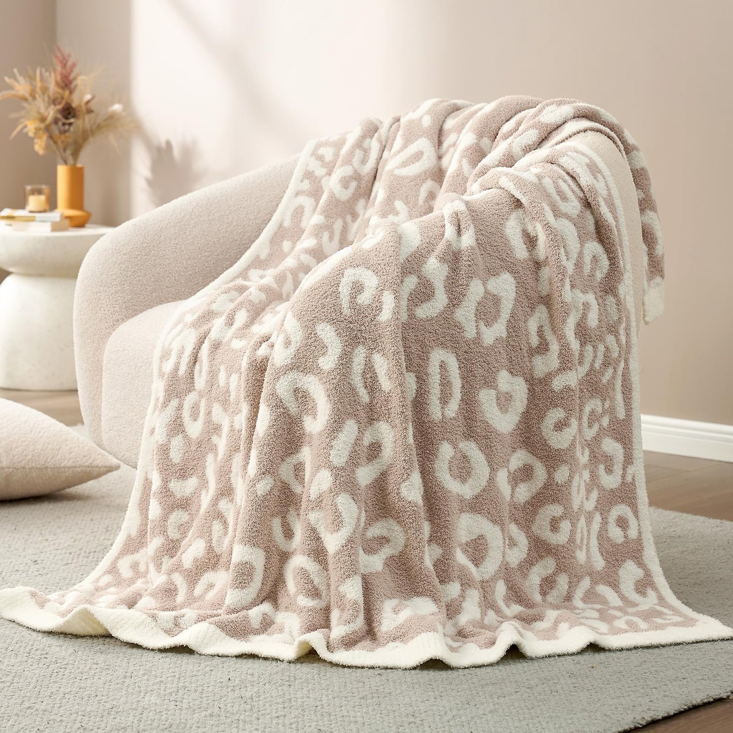 Snuggle Sac Leopard Throw Blanket for Couch Bed Sofa 50x60 inches, Reversible Beige Leopard Blanket Ultra Soft Cozy Blankets for Women Mothers Birthday Gifts