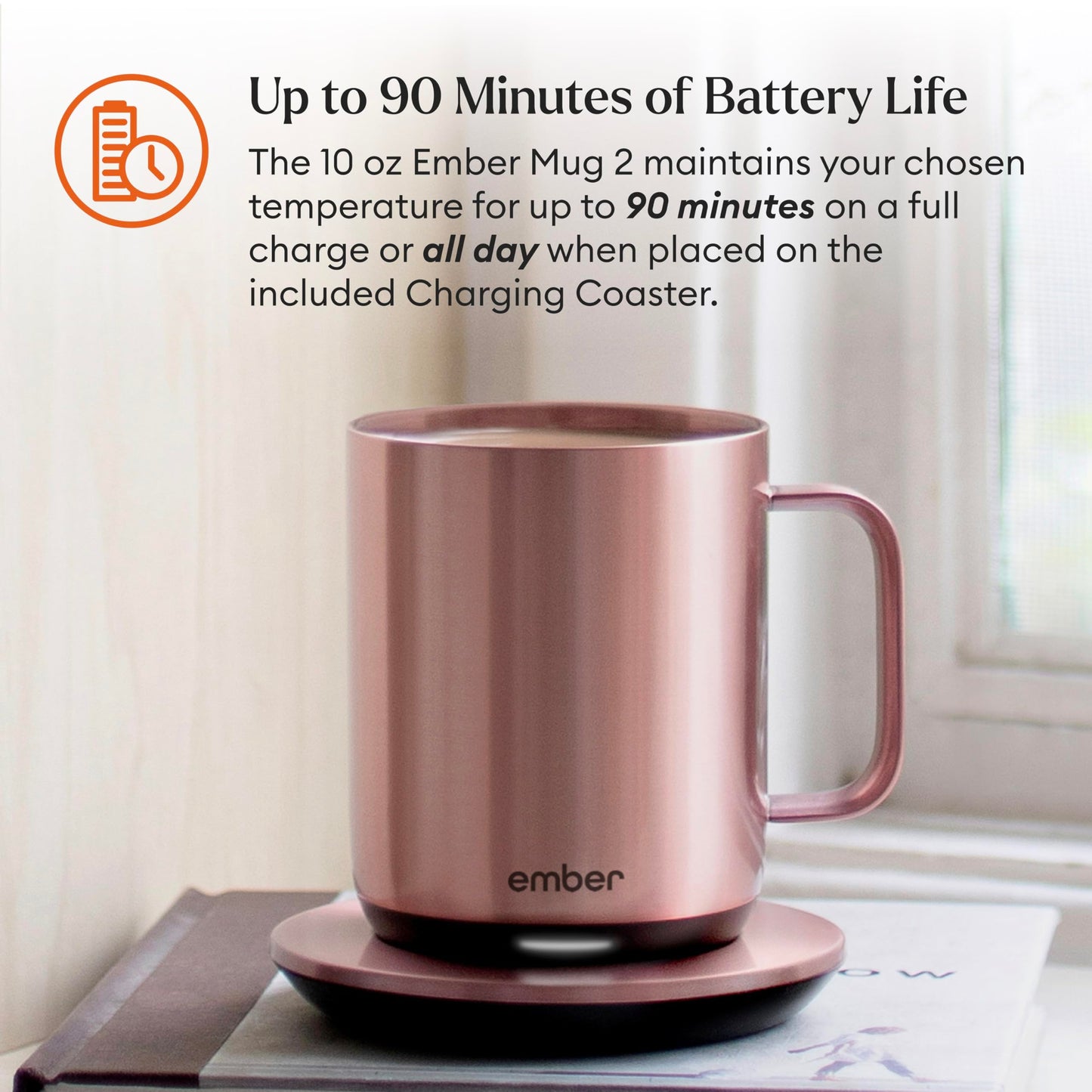 Ember Temperature Control Smart Mug 2, 10 Oz, App-Controlled Heated Coffee Mug with 80 Min Battery Life and Improved Design, Copper