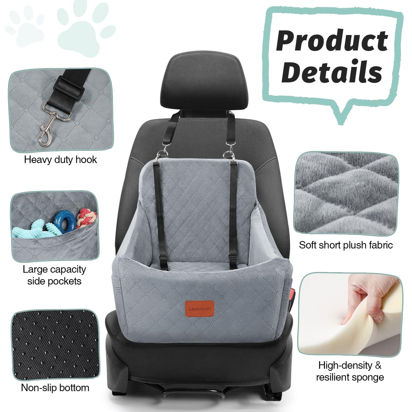 Dog Booster Car Seat,Pet Car Seat Easy to Install,Car Dog Bed with Anti Slip Bottom,Fully Detachable and Washable Dog Travel Car Bed,Snug Puppy Car Seat (Black/Coffee, Medium)