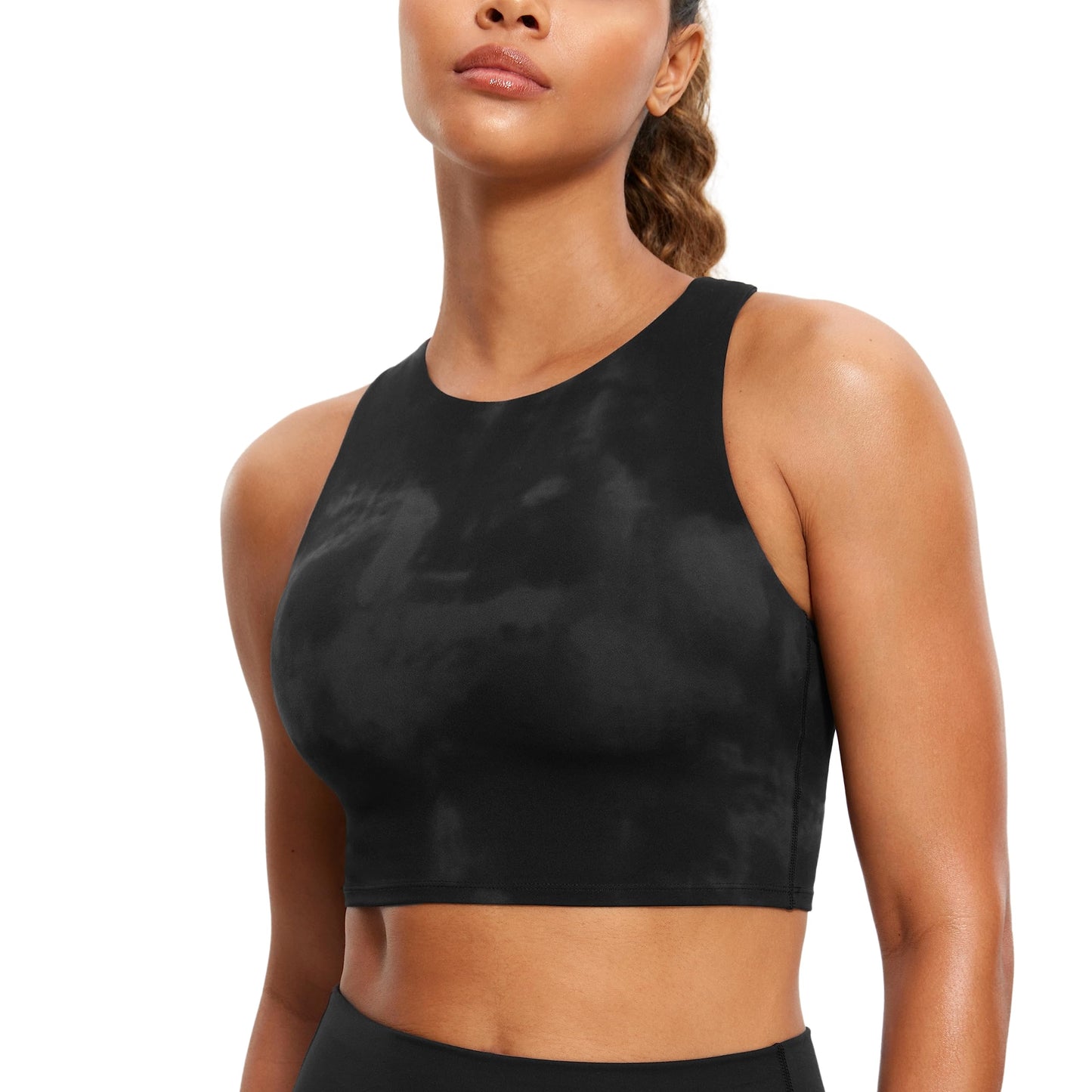 CRZ YOGA Butterluxe Racerback High Neck Longline Sports Bras for Women - Padded Workout Crop Tank Tops with Built in Bra