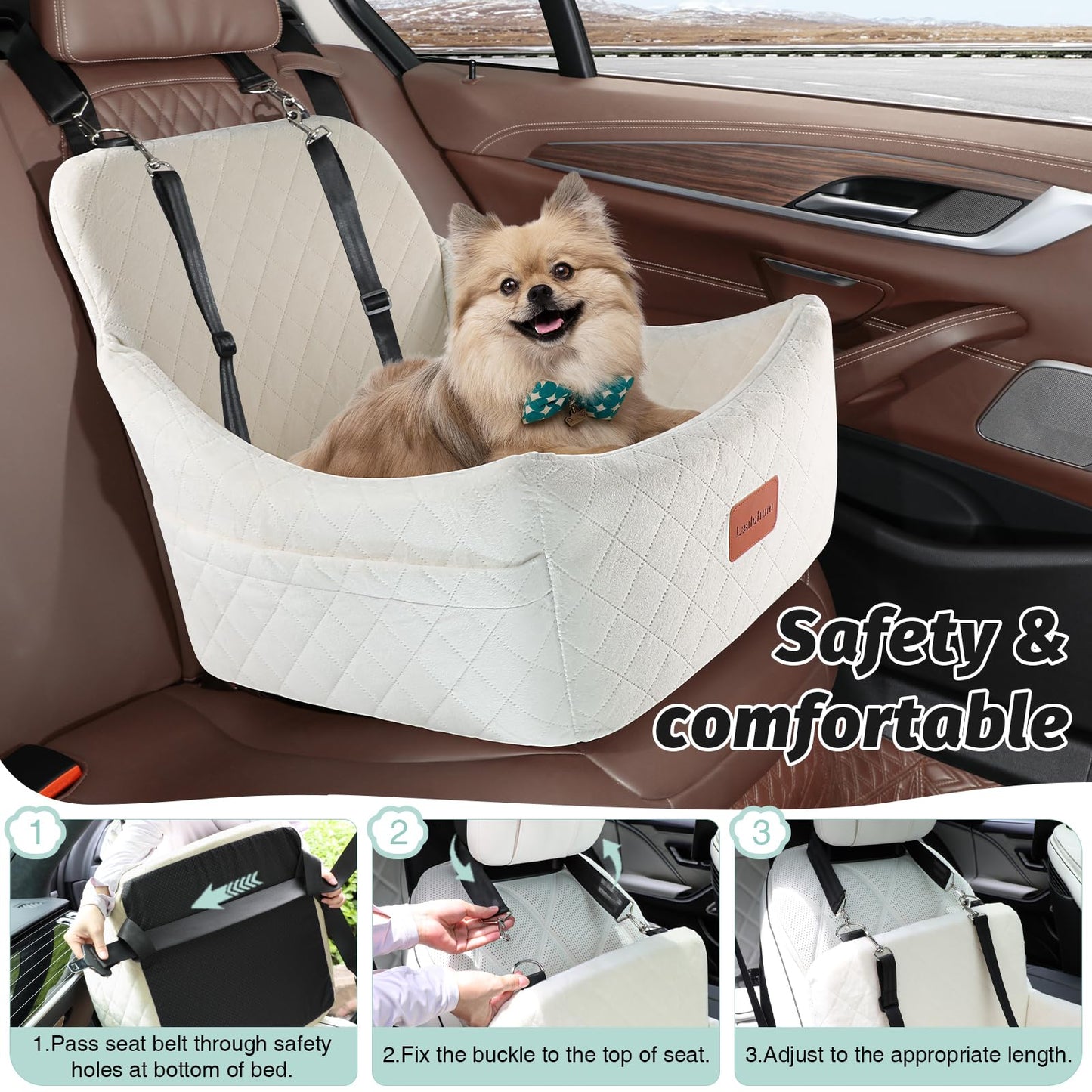 Dog Booster Car Seat,Pet Car Seat Easy to Install,Car Dog Bed with Anti Slip Bottom,Fully Detachable and Washable Dog Travel Car Bed,Snug Puppy Car Seat (Black/Coffee, Medium)