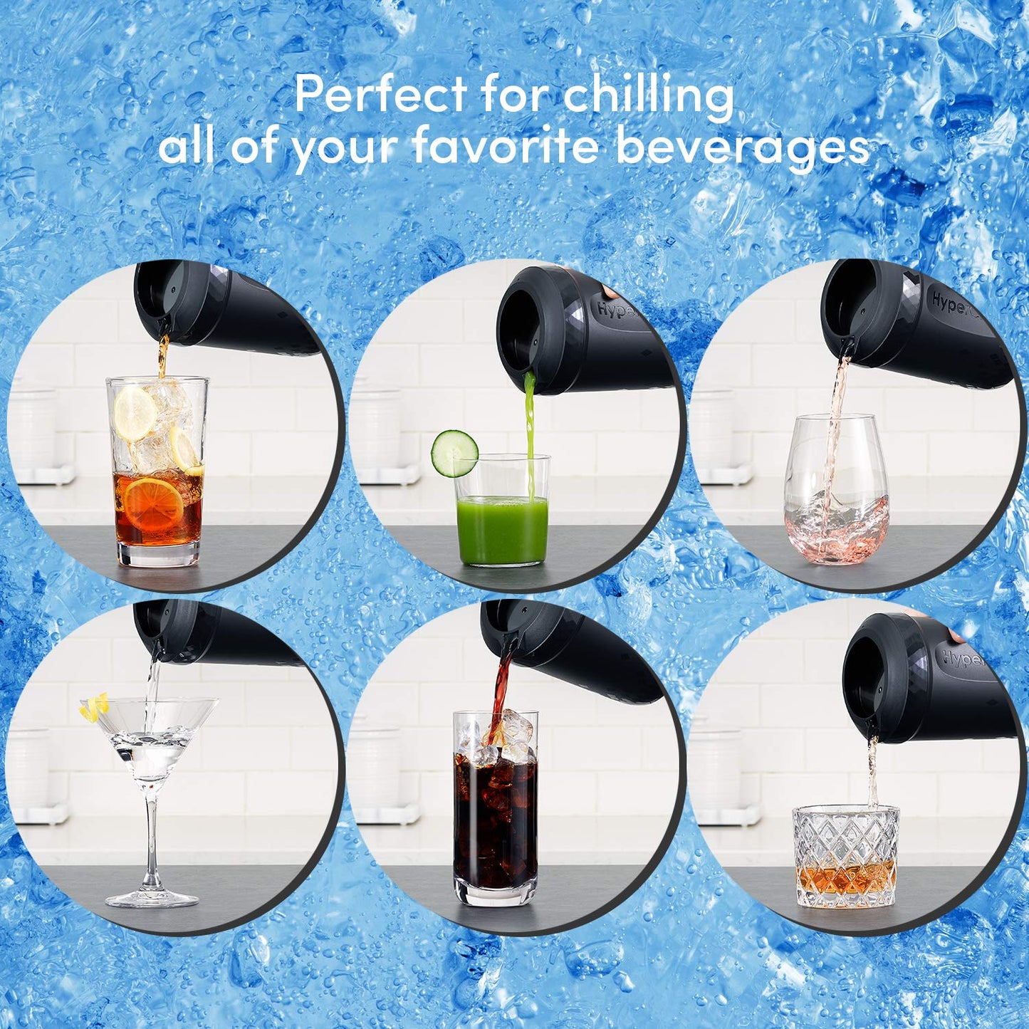 HyperChiller HC3 Patented Iced Coffee/Beverage Cooler, NEW, IMPROVED,STRONGER AND MORE DURABLE! Ready in One Minute, Reusable for Iced Tea, Wine, Spirits, Alcohol, Juice, 12.5 Oz, Black