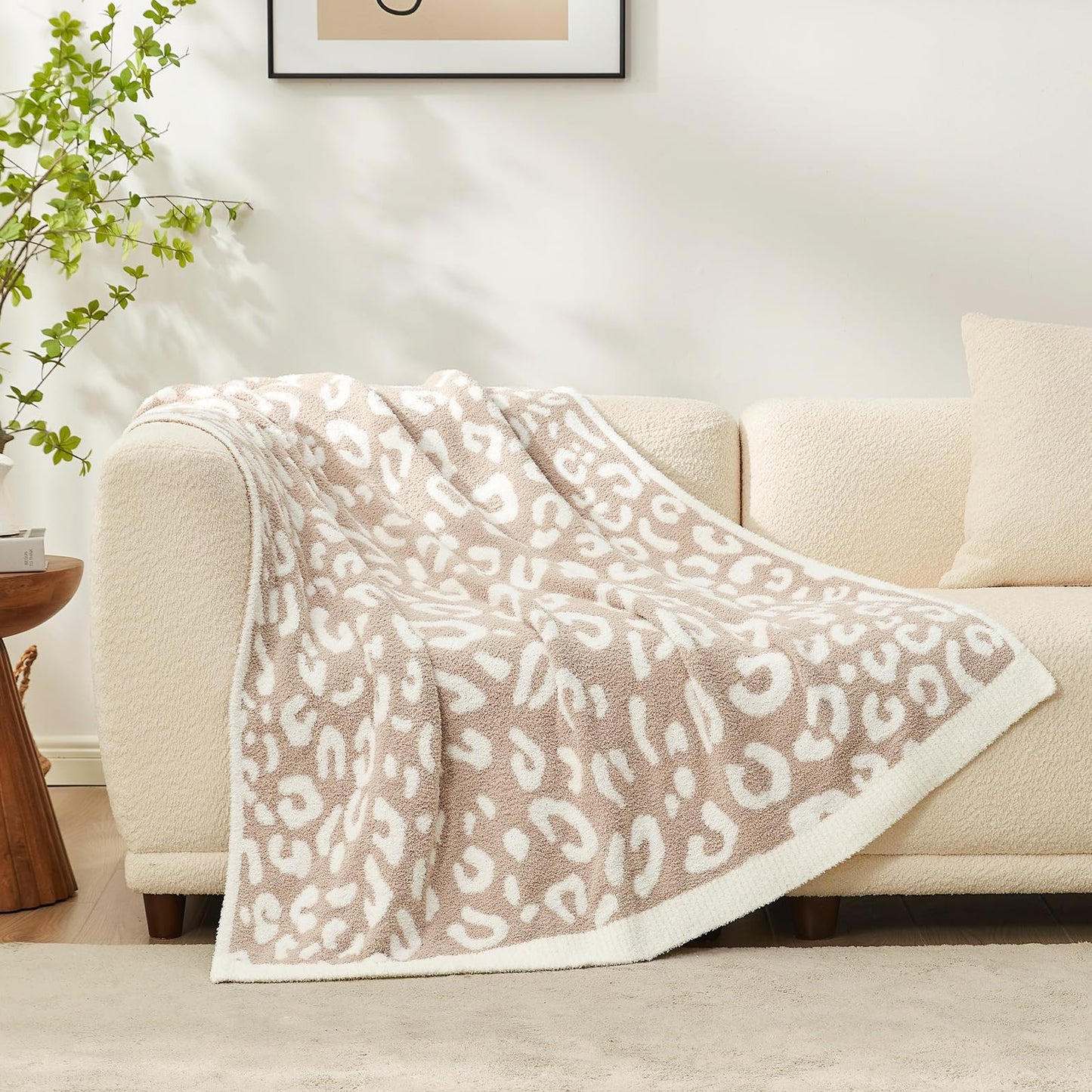 Snuggle Sac Leopard Throw Blanket for Couch Bed Sofa 50x60 inches, Reversible Beige Leopard Blanket Ultra Soft Cozy Blankets for Women Mothers Birthday Gifts