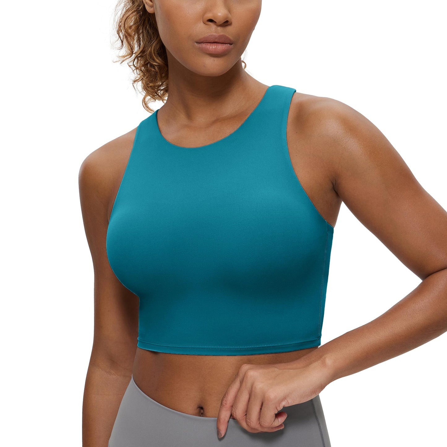 CRZ YOGA Butterluxe Racerback High Neck Longline Sports Bras for Women - Padded Workout Crop Tank Tops with Built in Bra