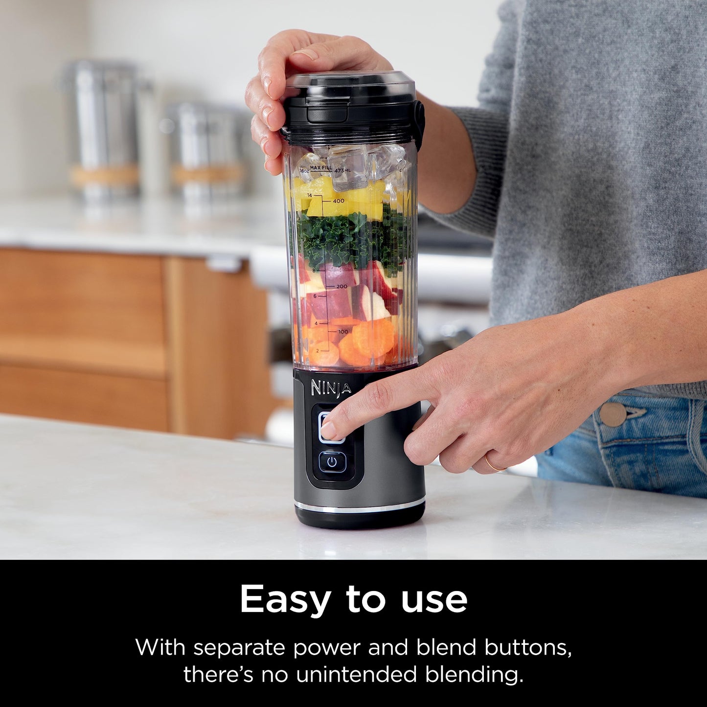 Ninja Blast Portable Blender, Cordless, 18oz. Vessel, Personal Blender For-Shakes and Smoothies, BPA Free, Leakproof-Lid and Sip Spout, USB-C Rechargeable, Dishwasher Safe Parts, Denim Blue, BC151ND