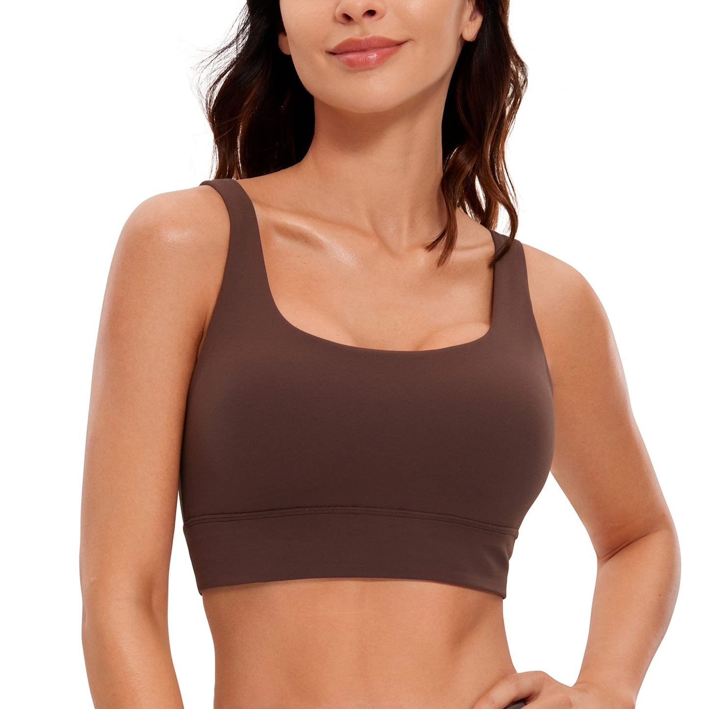 CRZ YOGA Butterluxe Womens U Back Sports Bra - Scoop Neck Padded Low Impact Yoga Bra Workout Crop Top with Built in Bra