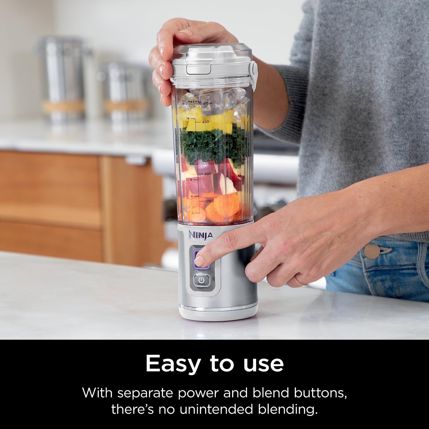 Ninja Blast Portable Blender, Cordless, 18oz. Vessel, Personal Blender For-Shakes and Smoothies, BPA Free, Leakproof-Lid and Sip Spout, USB-C Rechargeable, Dishwasher Safe Parts, Denim Blue, BC151ND