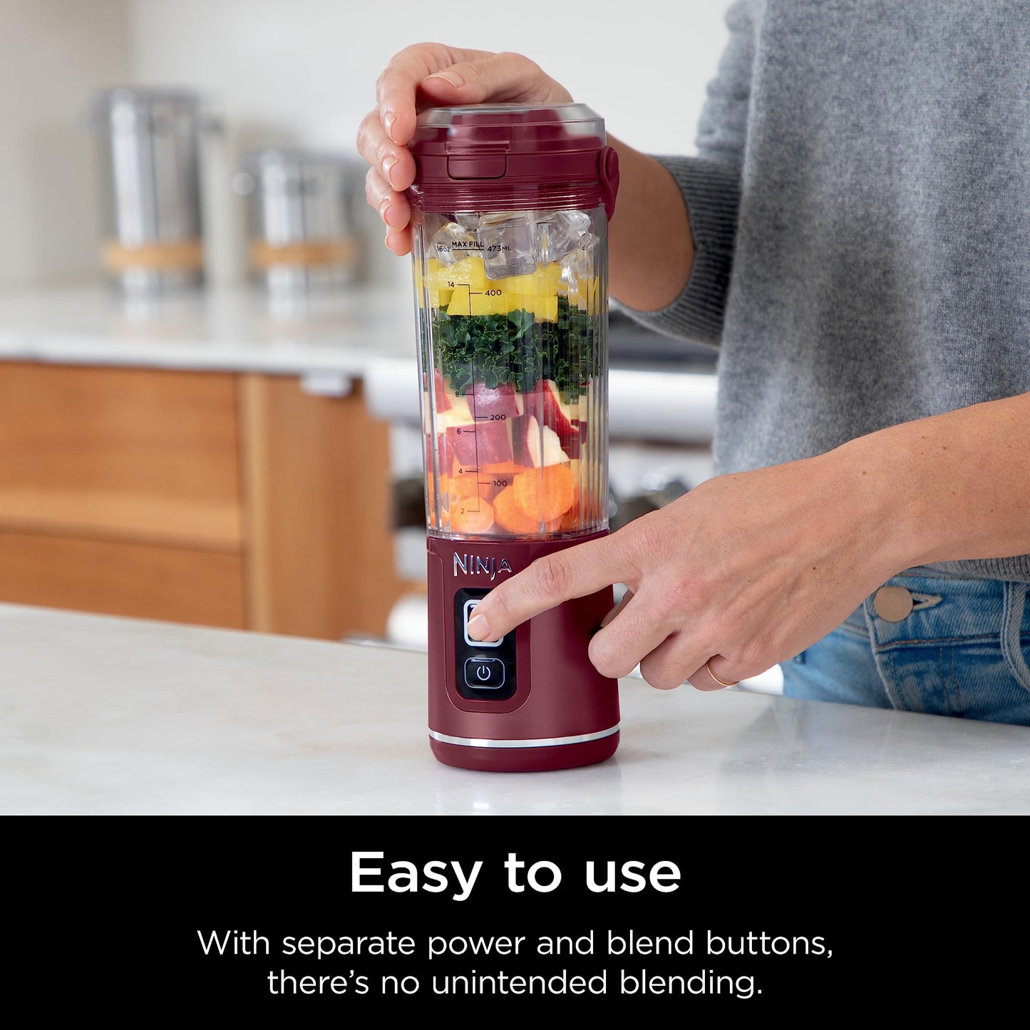 Ninja Blast Portable Blender, Cordless, 18oz. Vessel, Personal Blender For-Shakes and Smoothies, BPA Free, Leakproof-Lid and Sip Spout, USB-C Rechargeable, Dishwasher Safe Parts, Denim Blue, BC151ND